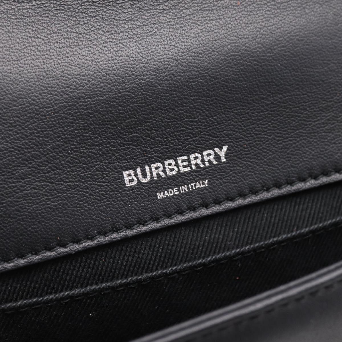 BURBERRY Chain Shoulder Bag Leather Sequins Black Silver Auth bs37543V