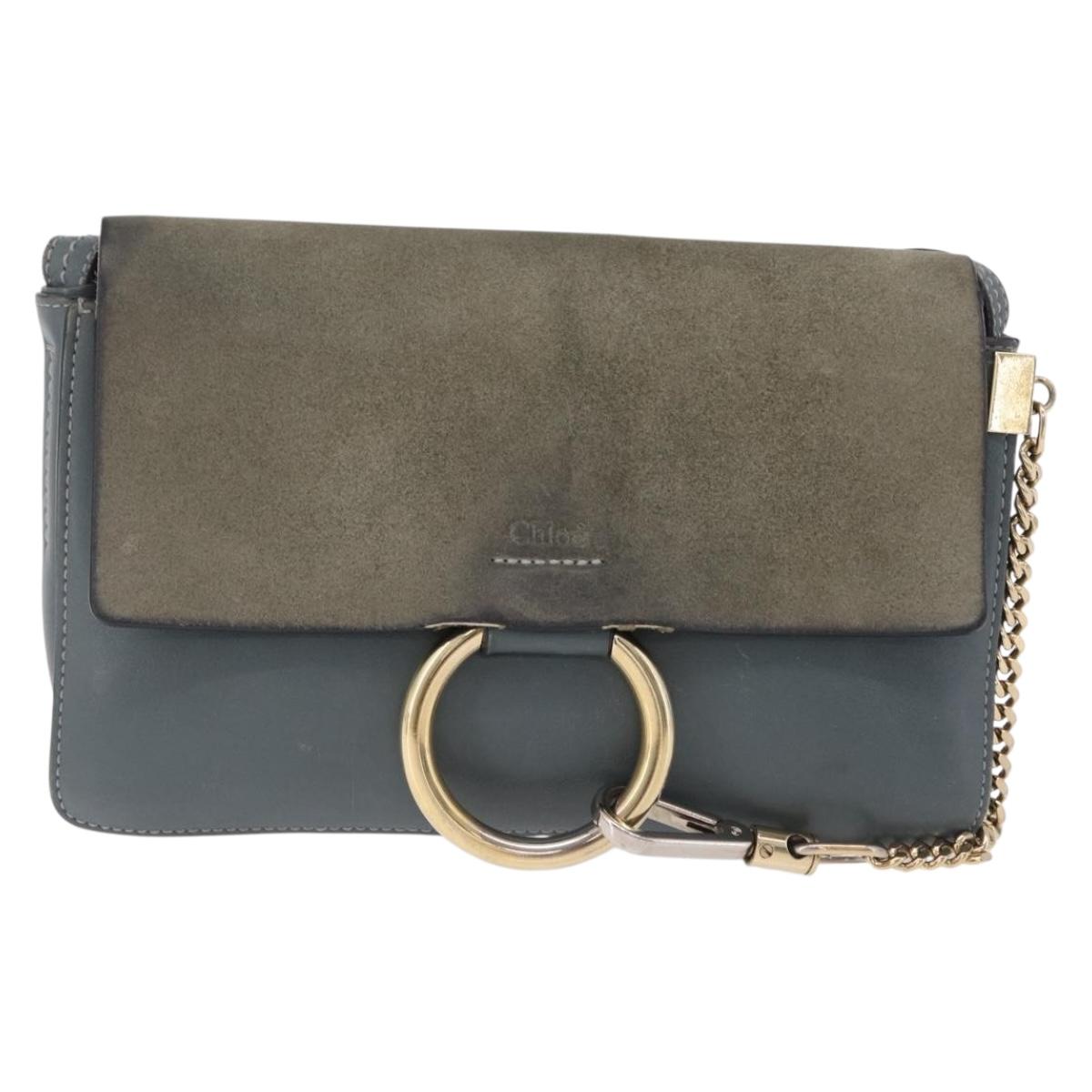 Chloe Fay Shoulder Bag Leather Suede Gray Gold Auth bs37545