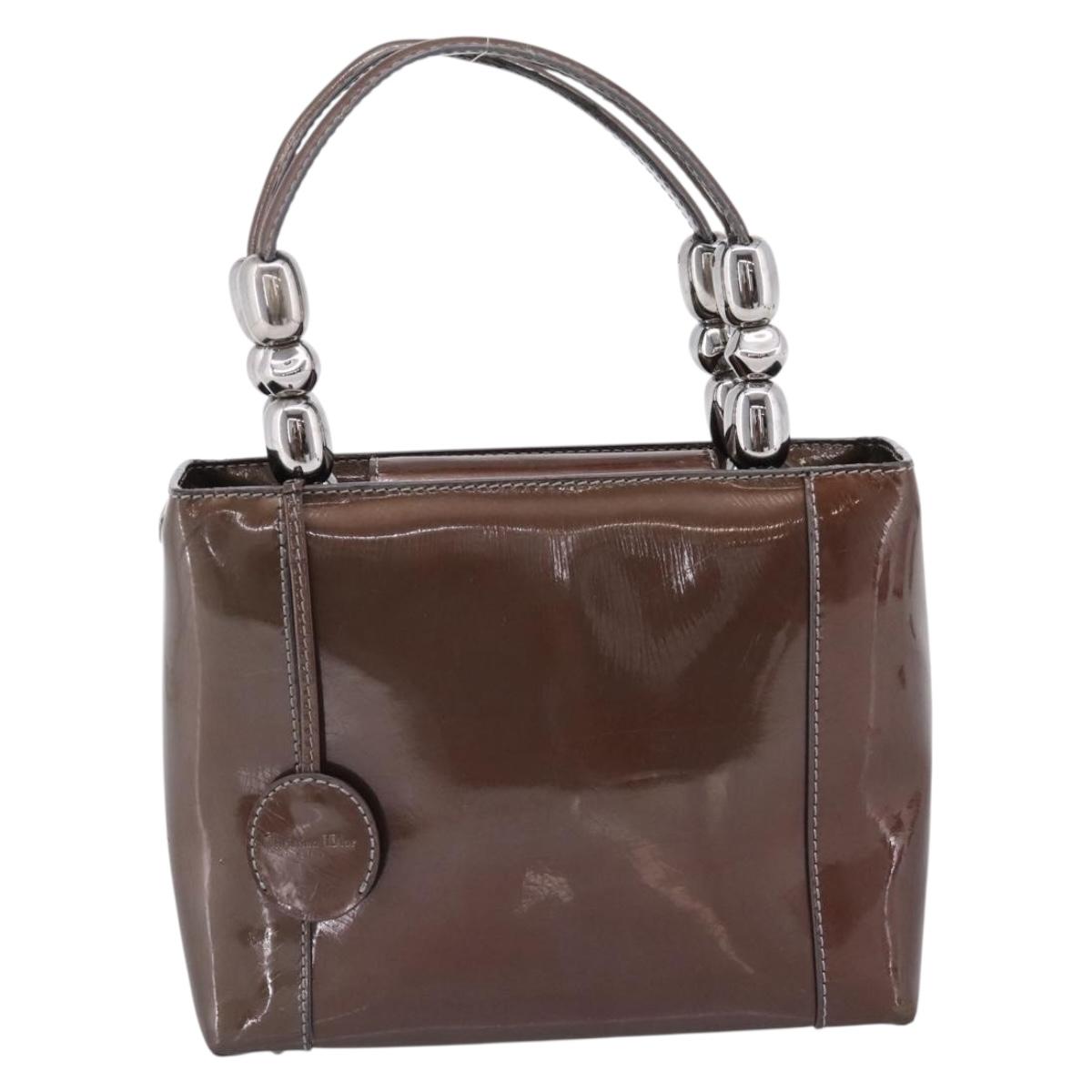 Christian Dior Maris Pearl Bag Patent leather 2way Brown Silver Auth bs37550
