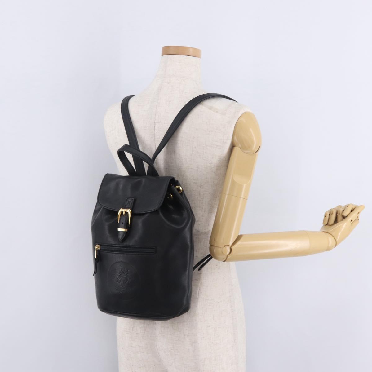 Gianni Versace Backpack Leather Black Gold Auth bs37561