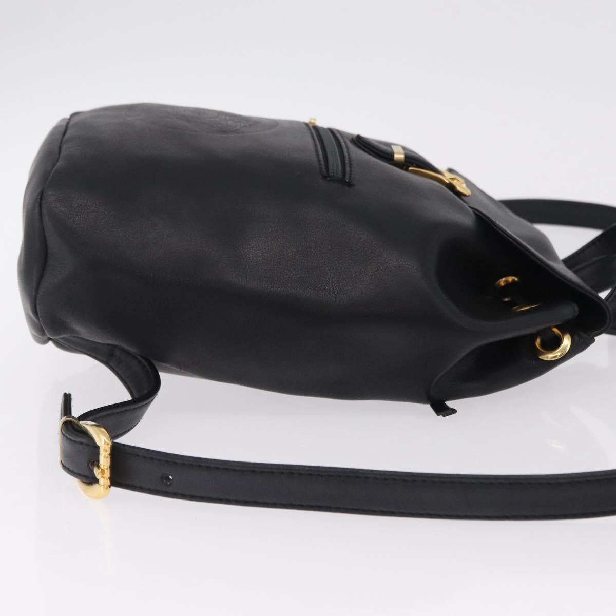 Gianni Versace Backpack Leather Black Gold Auth bs37561