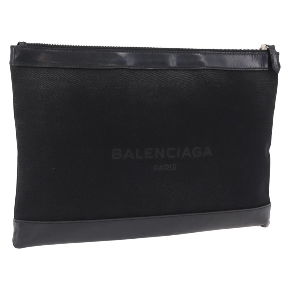 Balenciaga Clutch Bag Canvas Silver Black 373840 Auth bs37565