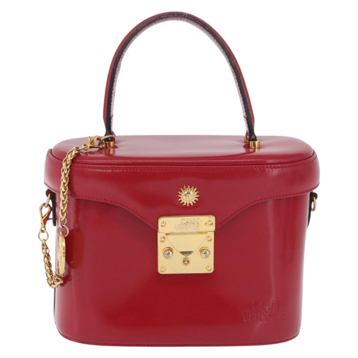 Gianni Versace Vanity Hand Bag Leather Red Gold Auth bs37566A