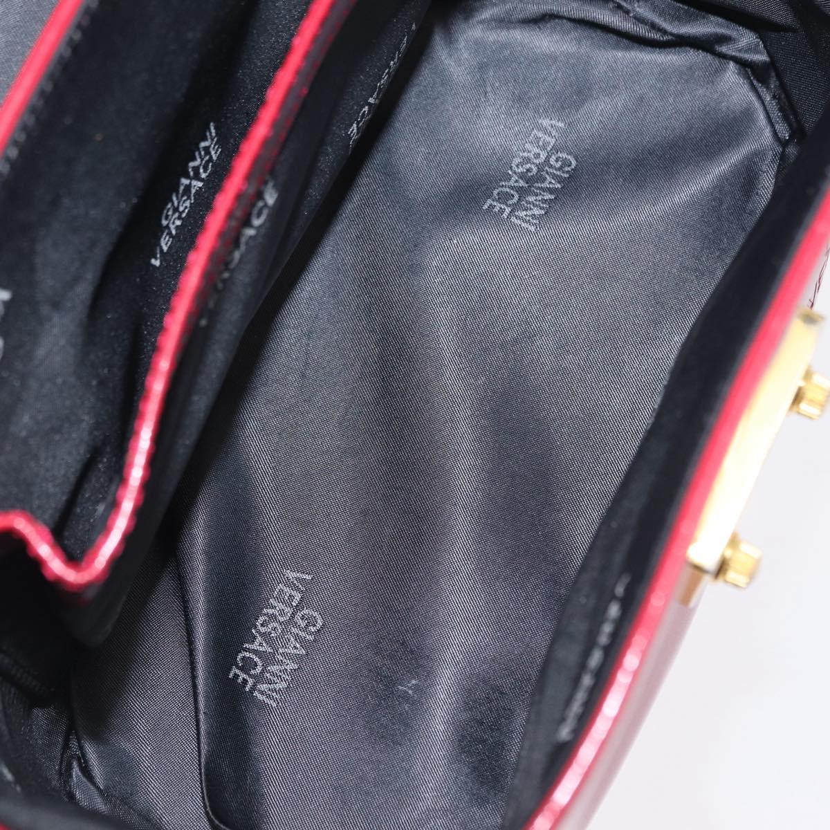 Gianni Versace Vanity Hand Bag Leather Red Gold Auth bs37566A