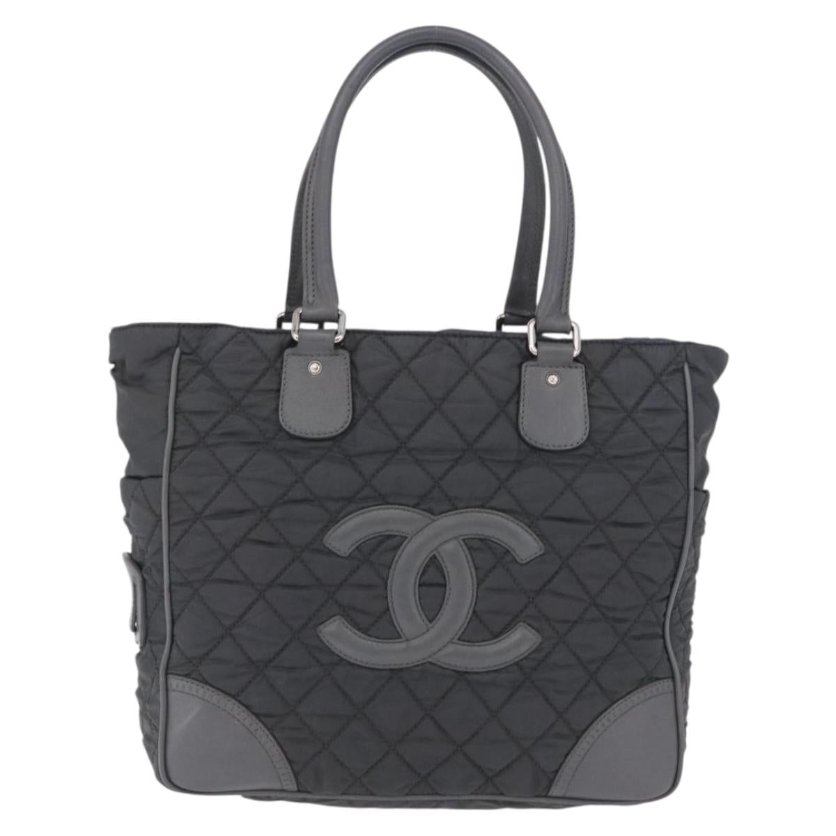 CHANEL Paris New York Line Matelasse Tote Bag Nylon Gray Silver CC Auth bs37569V