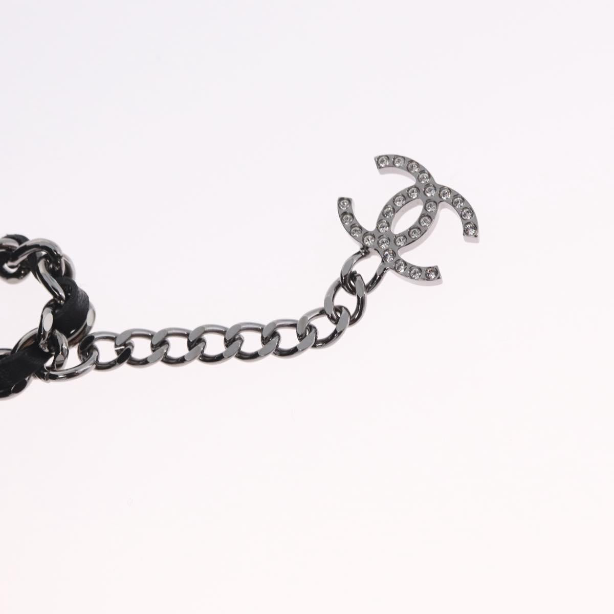 CHANEL Camelia Chain Shoulder Bag Satin Black Silver CC Auth bs37571M