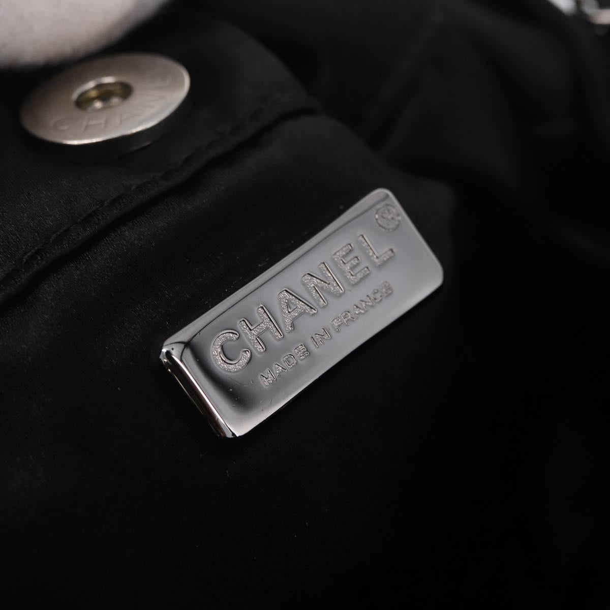 CHANEL Camelia Chain Shoulder Bag Satin Black Silver CC Auth bs37571M