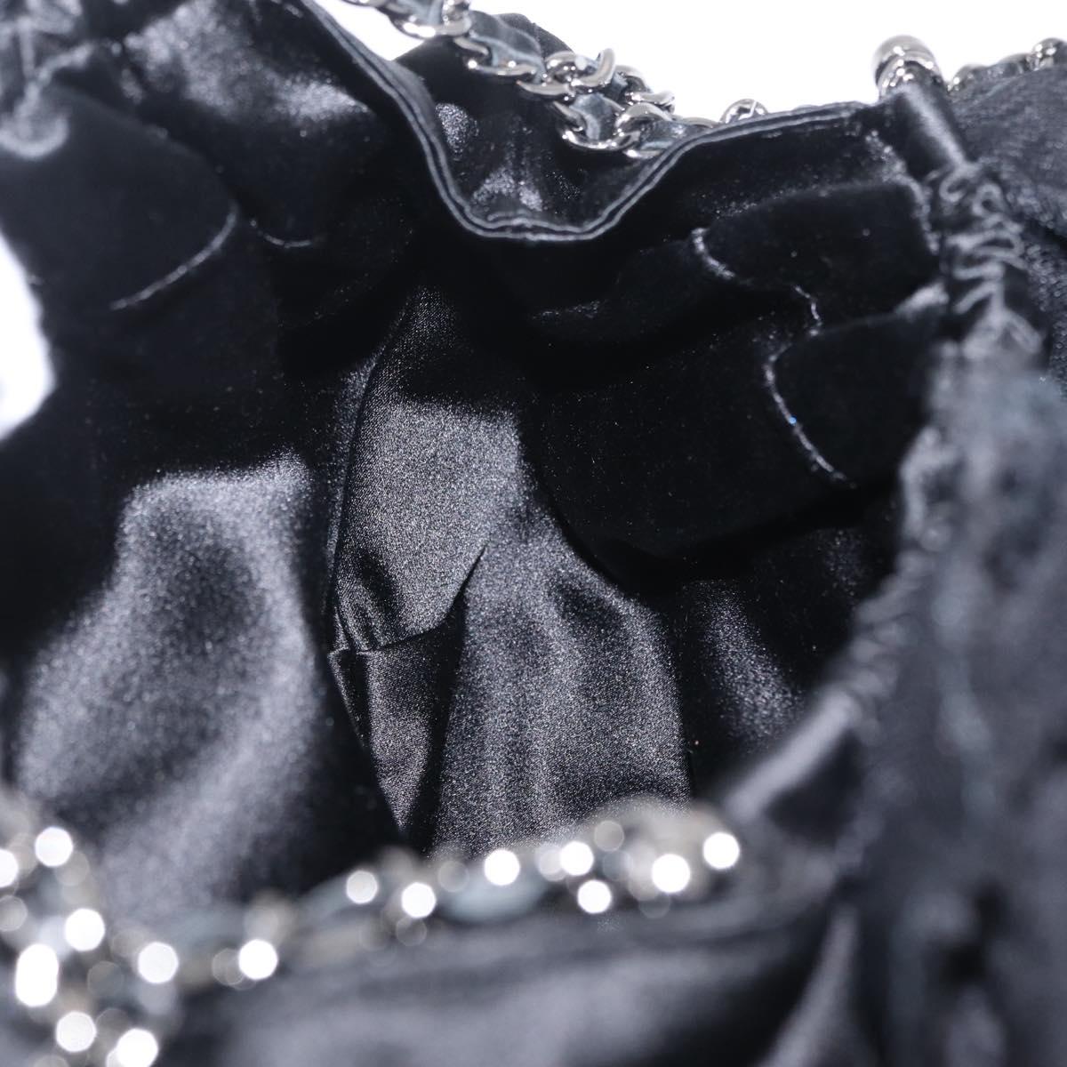 CHANEL Camelia Chain Shoulder Bag Satin Black Silver CC Auth bs37571M