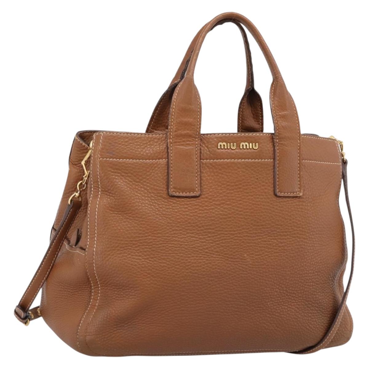 Miu Miu Hand Bag Leather 2way Brown Gold Auth bs37575