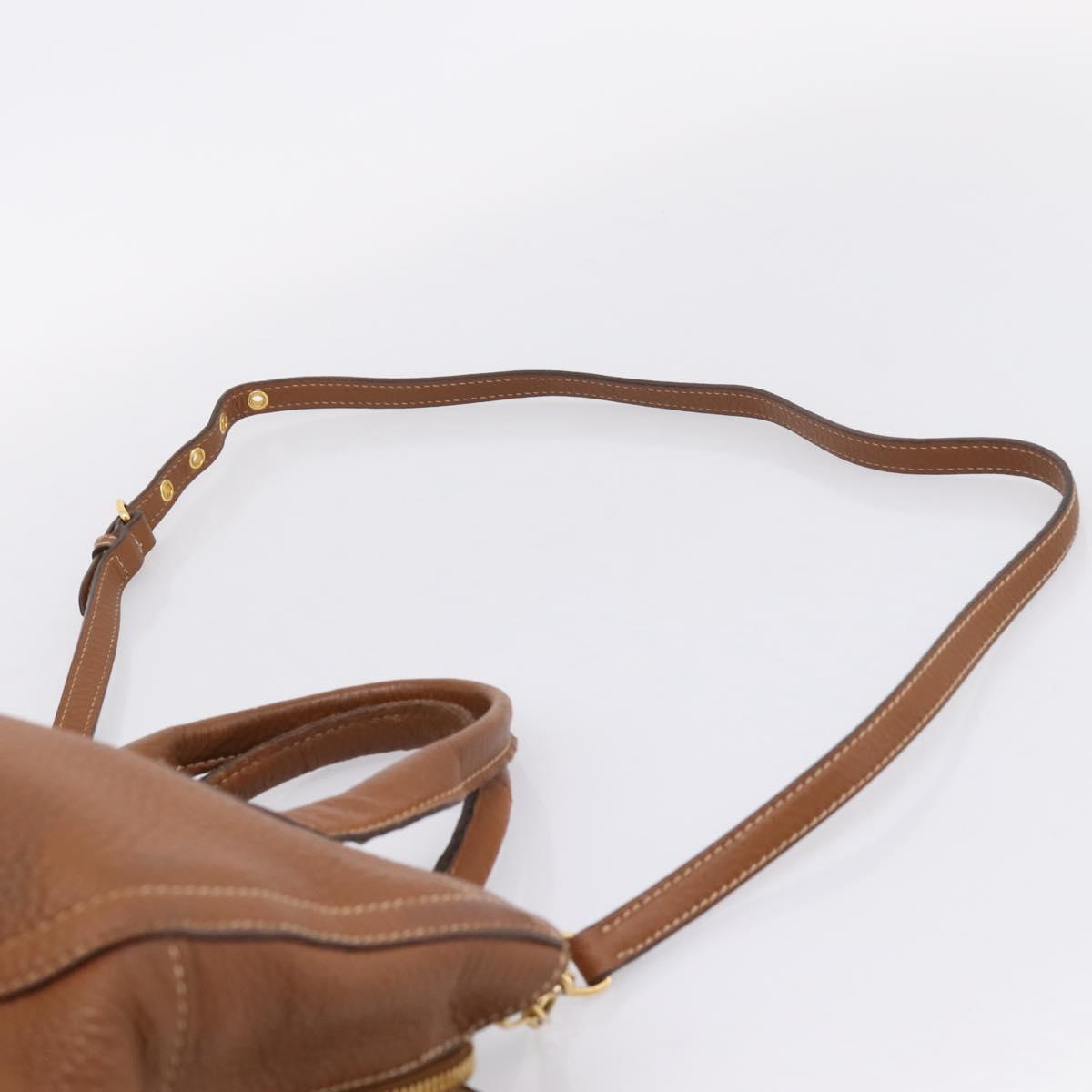 Miu Miu Hand Bag Leather 2way Brown Gold Auth bs37575