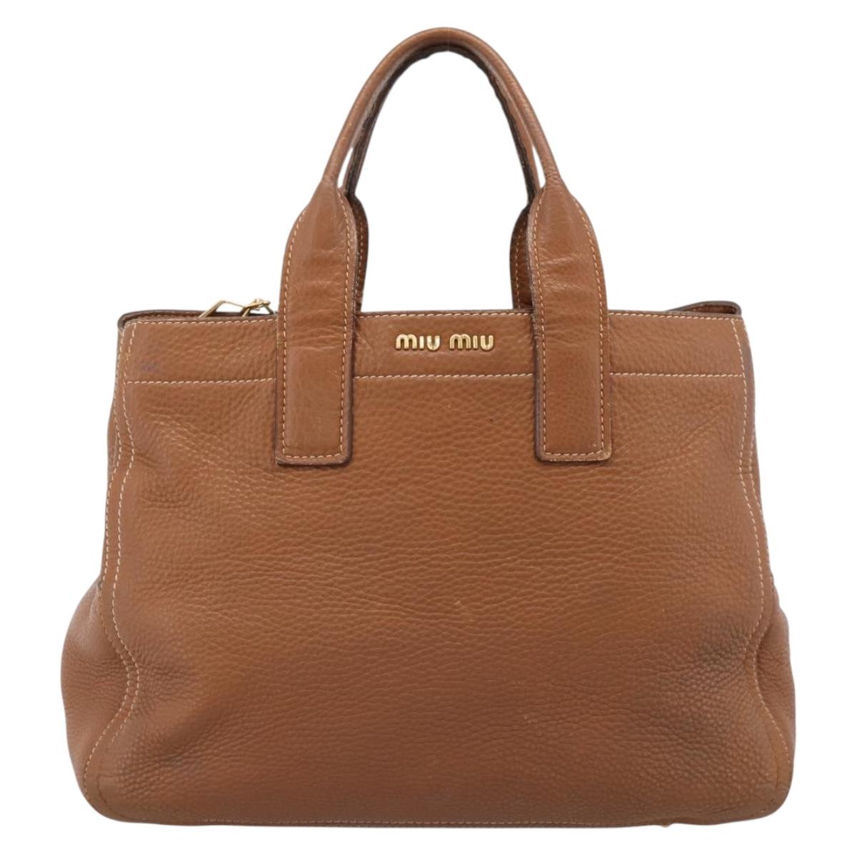Miu Miu Hand Bag Leather 2way Brown Gold Auth bs37575