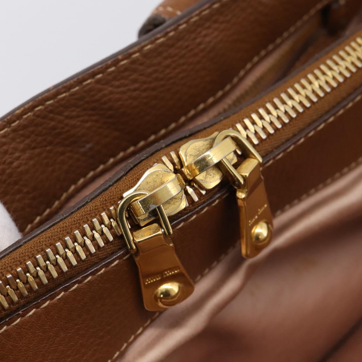 Miu Miu Hand Bag Leather 2way Brown Gold Auth bs37575