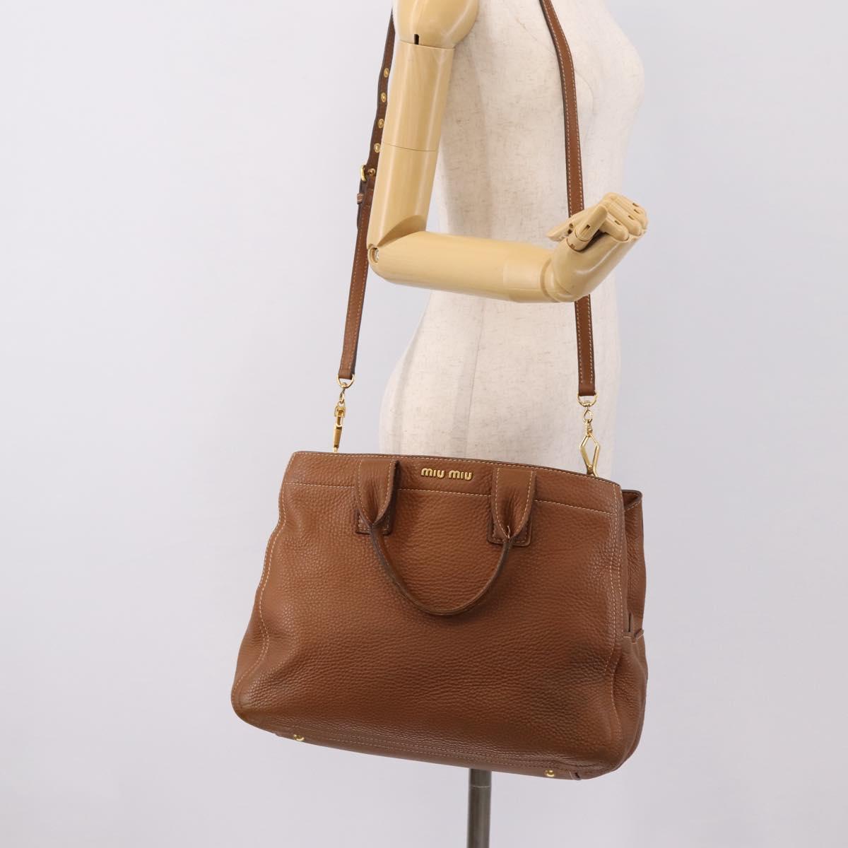 Miu Miu Hand Bag Leather 2way Brown Gold Auth bs37575
