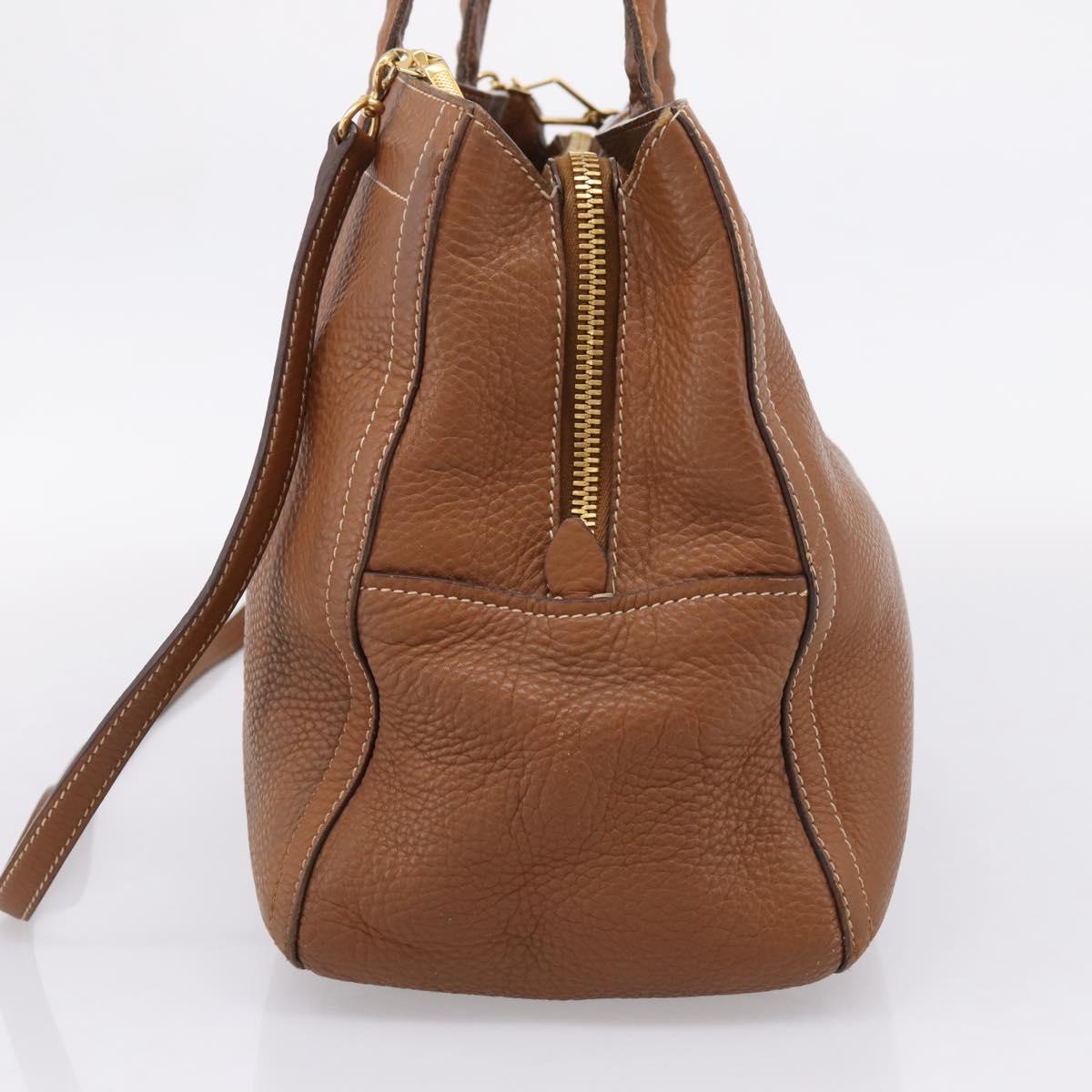 Miu Miu Hand Bag Leather 2way Brown Gold Auth bs37575