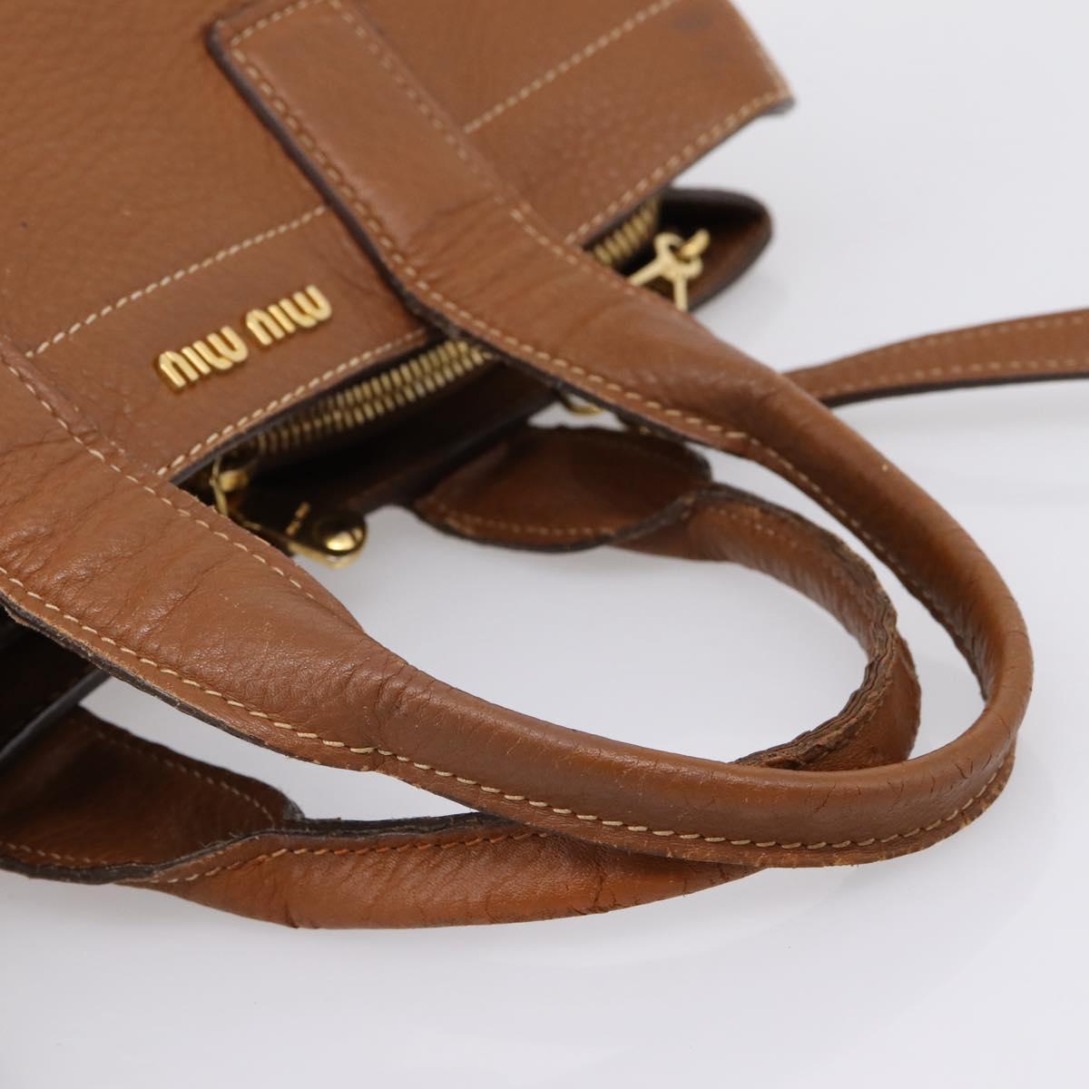 Miu Miu Hand Bag Leather 2way Brown Gold Auth bs37575