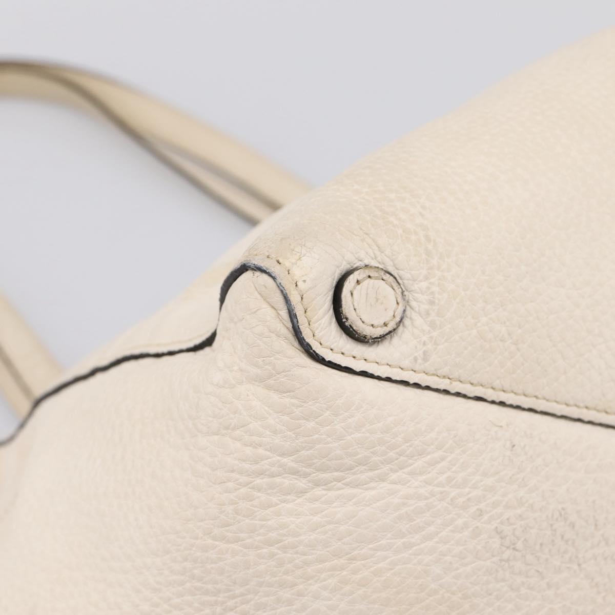 PRADA Tote Bag Leather White Gold Auth bs37576