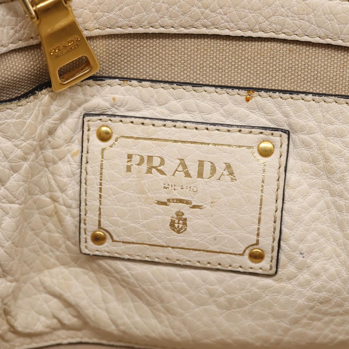 PRADA Tote Bag Leather White Gold Auth bs37576
