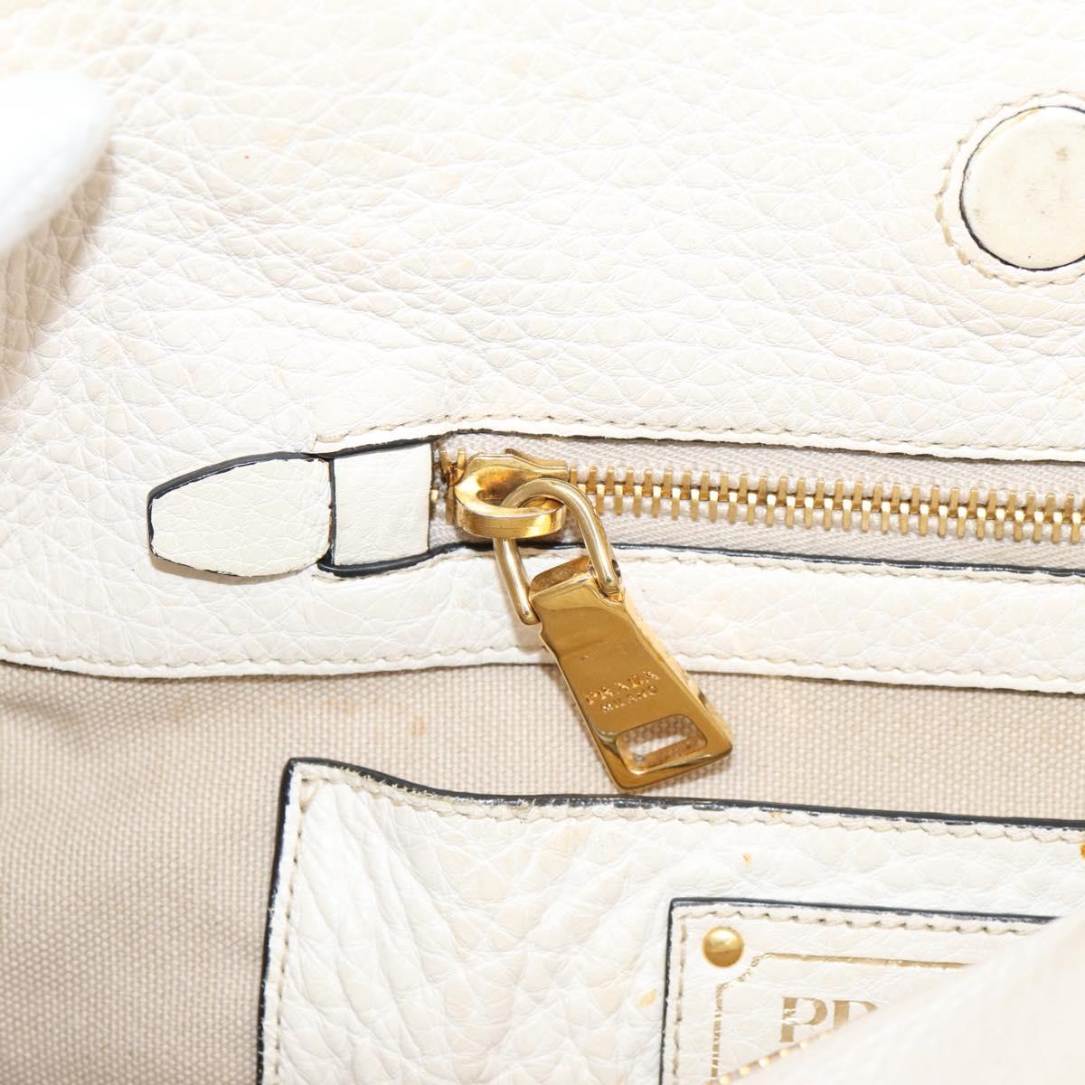 PRADA Tote Bag Leather White Gold Auth bs37576
