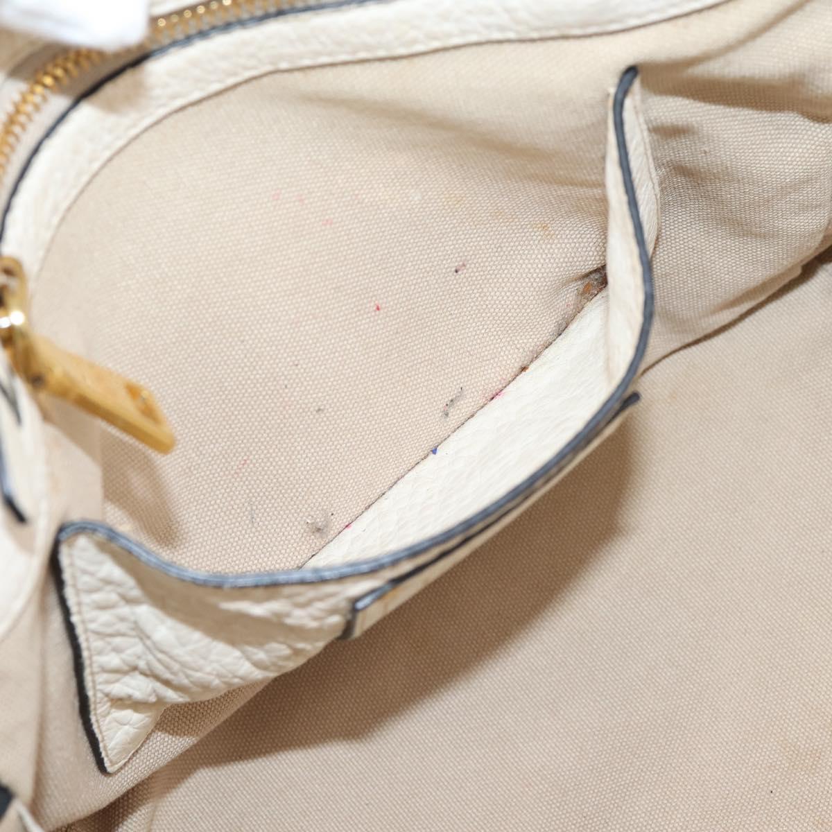PRADA Tote Bag Leather White Gold Auth bs37576