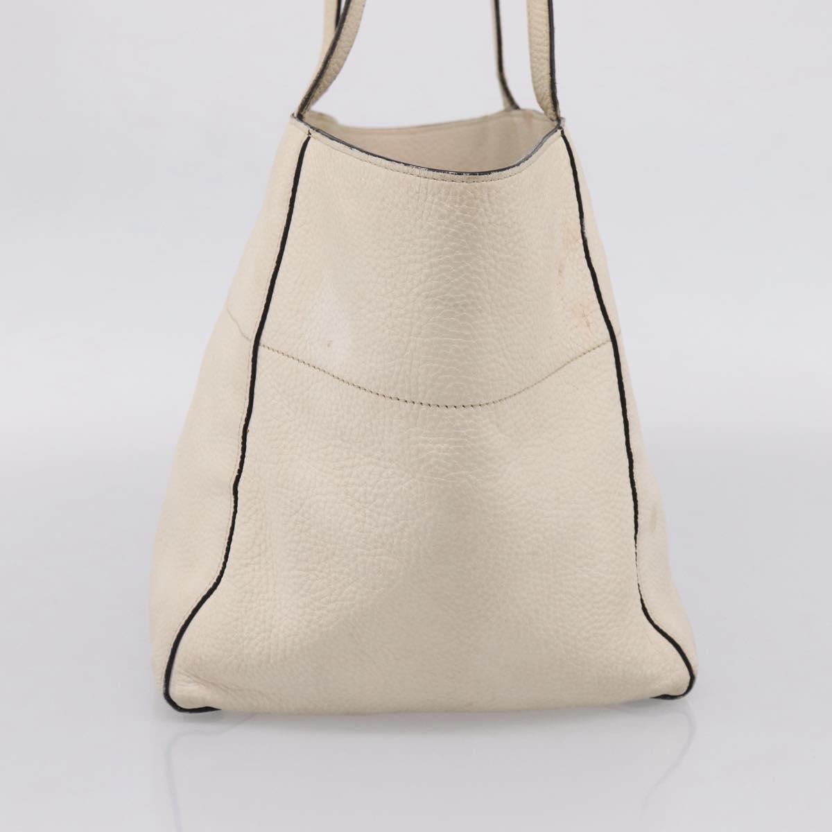 PRADA Tote Bag Leather White Gold Auth bs37576