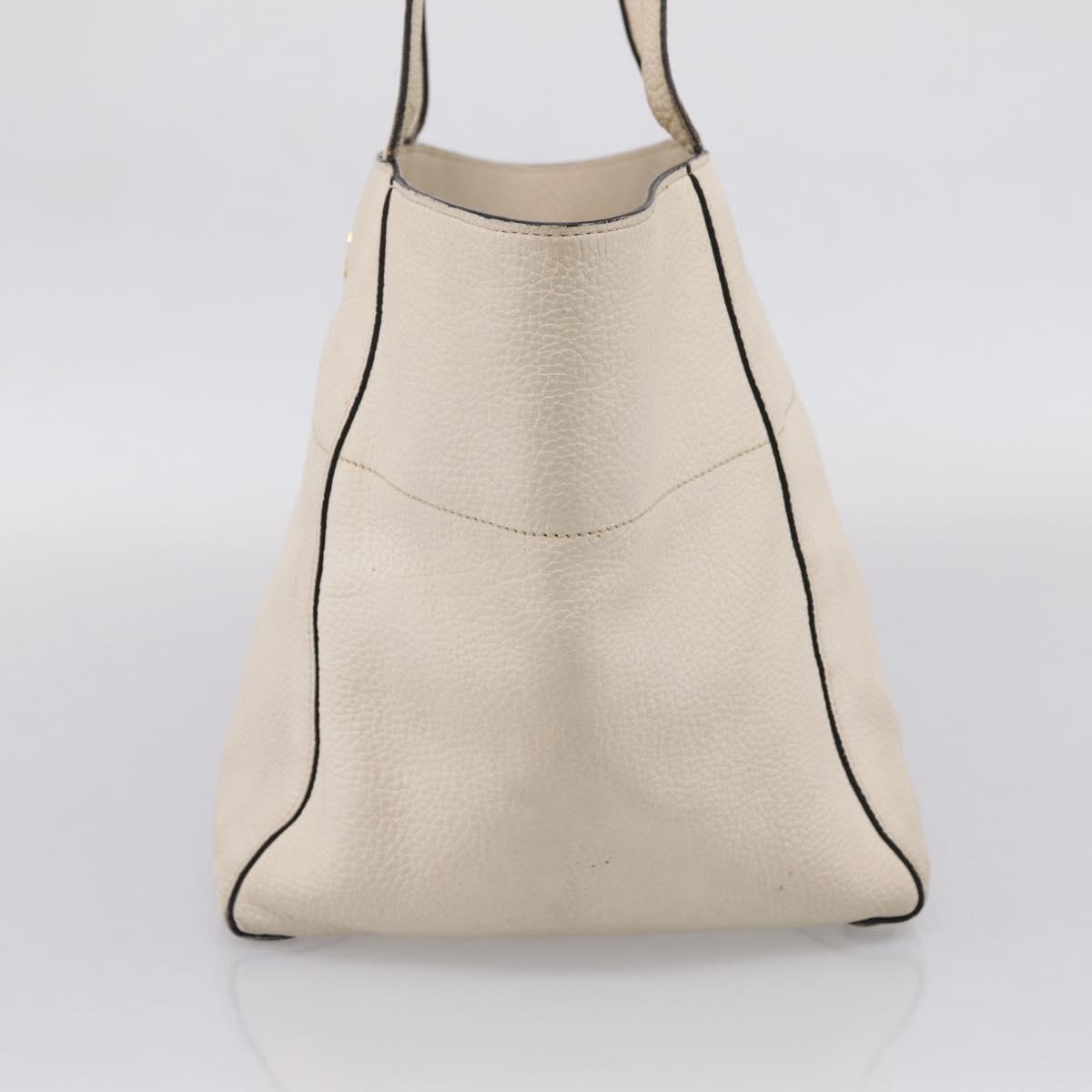 PRADA Tote Bag Leather White Gold Auth bs37576