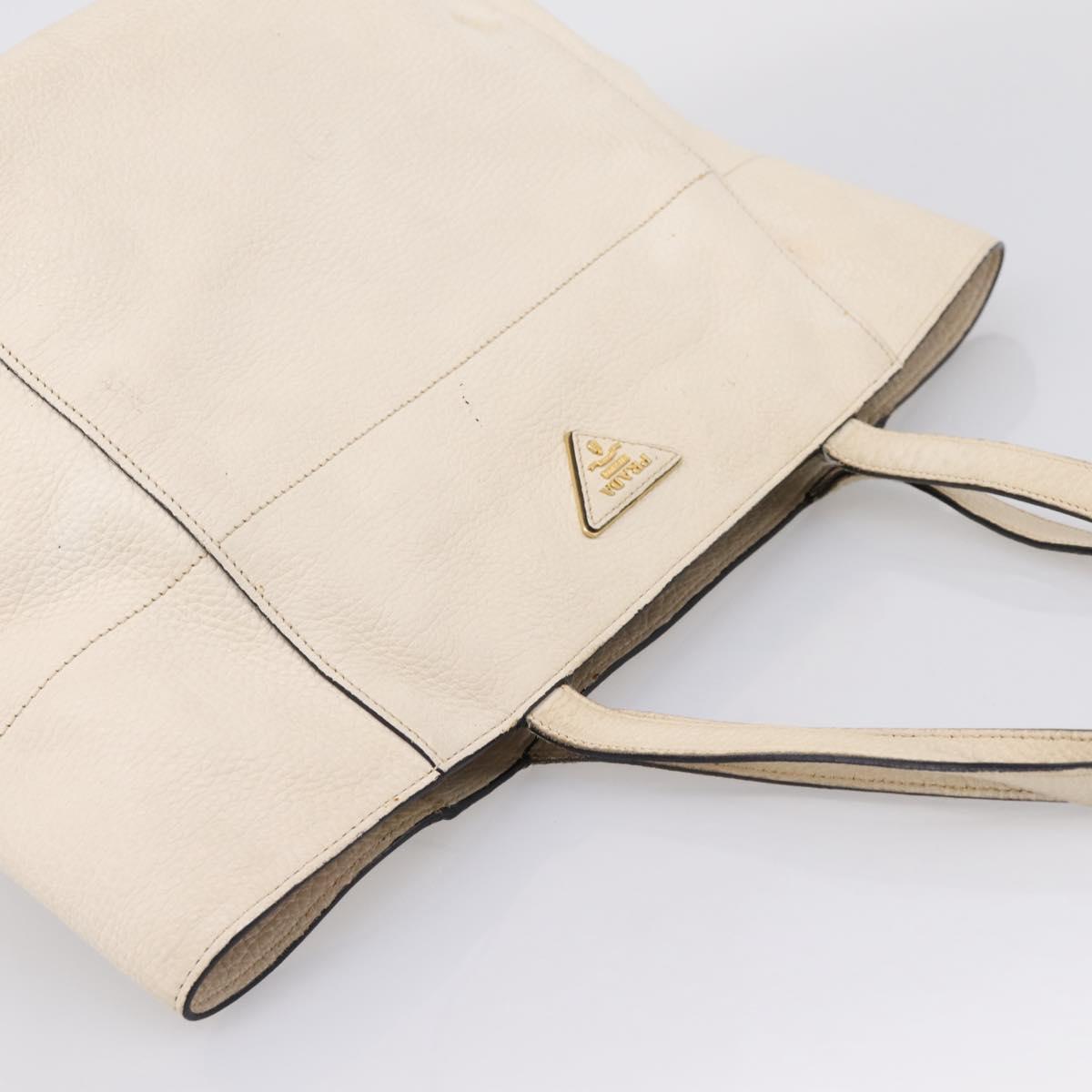 PRADA Tote Bag Leather White Gold Auth bs37576