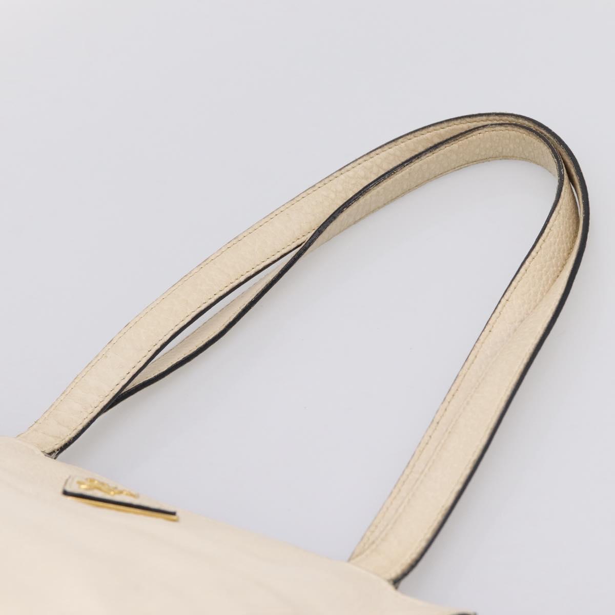 PRADA Tote Bag Leather White Gold Auth bs37576