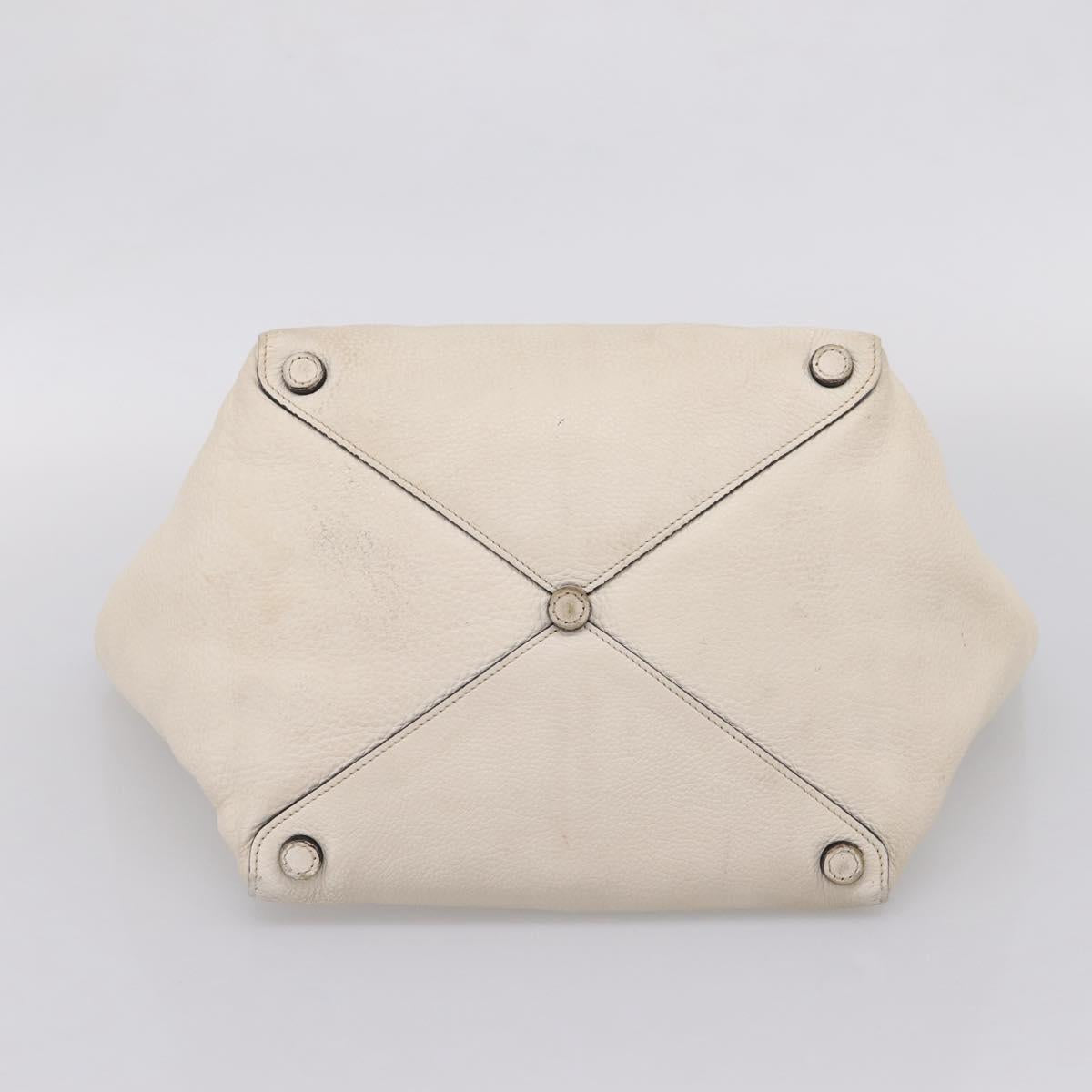 PRADA Tote Bag Leather White Gold Auth bs37576