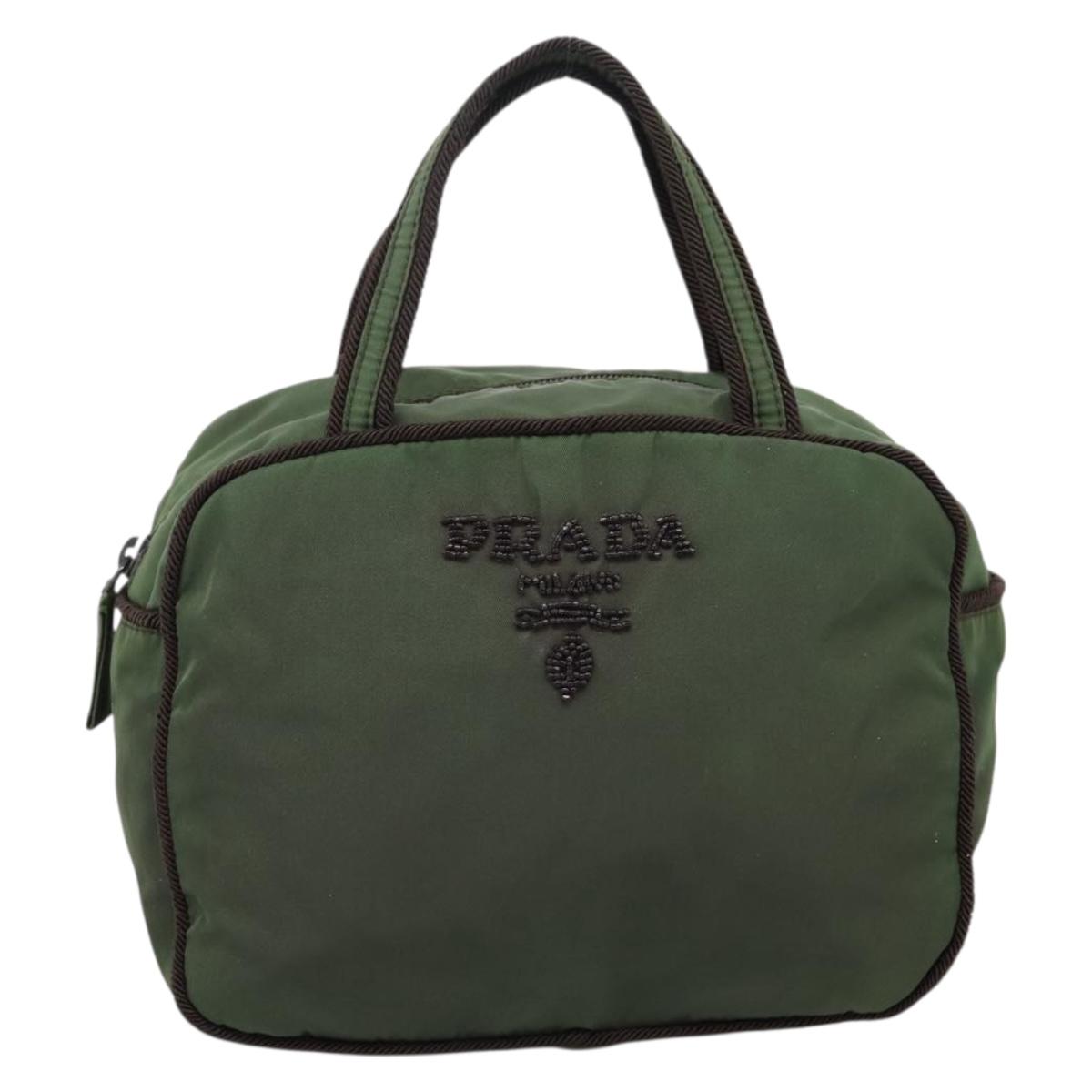 PRADA Tote Bag Nylon Khaki Silver Auth bs37577