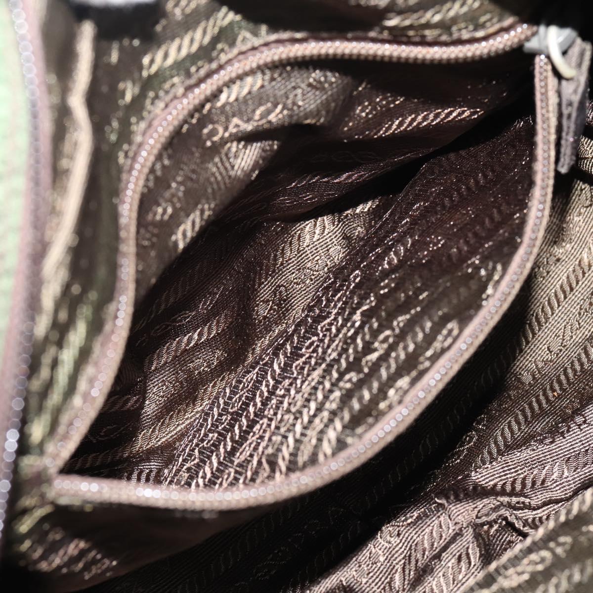 PRADA Tote Bag Nylon Khaki Silver Auth bs37577