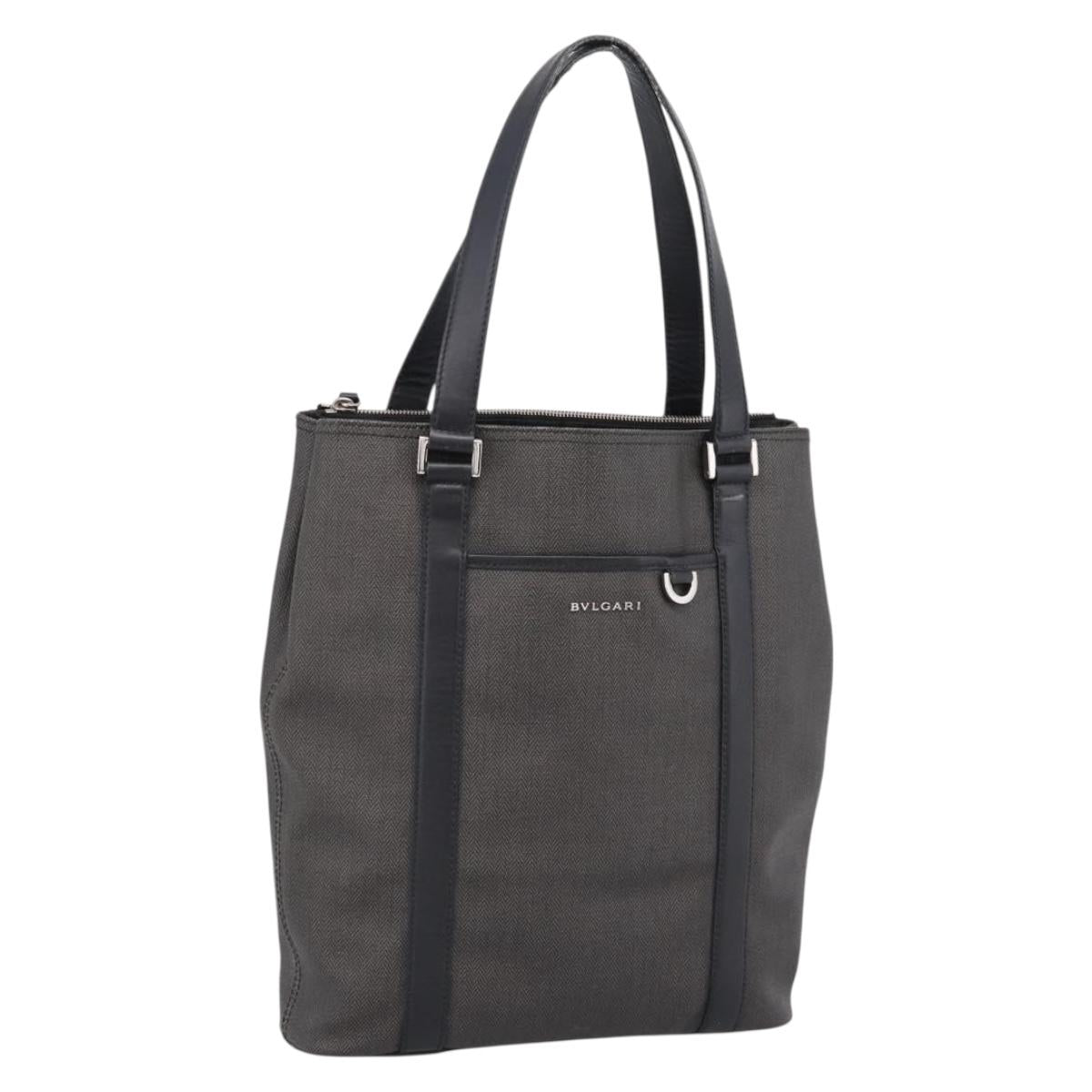 BVLGARI Tote Bag Leather PVC Black Silver Auth bs37580