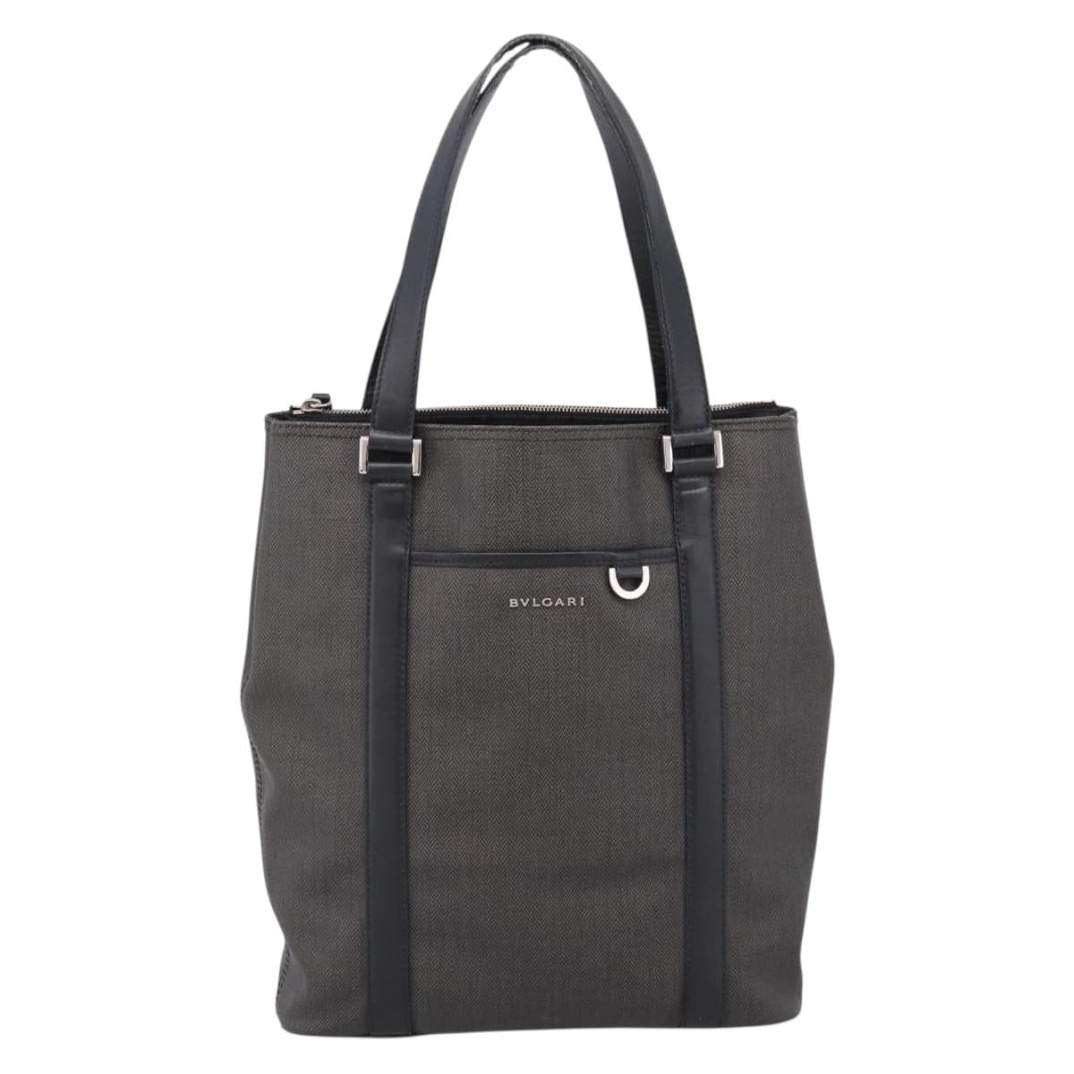 BVLGARI Tote Bag Leather PVC Black Silver Auth bs37580