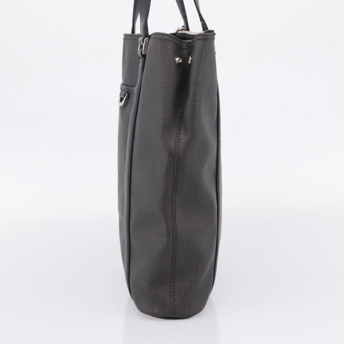 BVLGARI Tote Bag Leather PVC Black Silver Auth bs37580