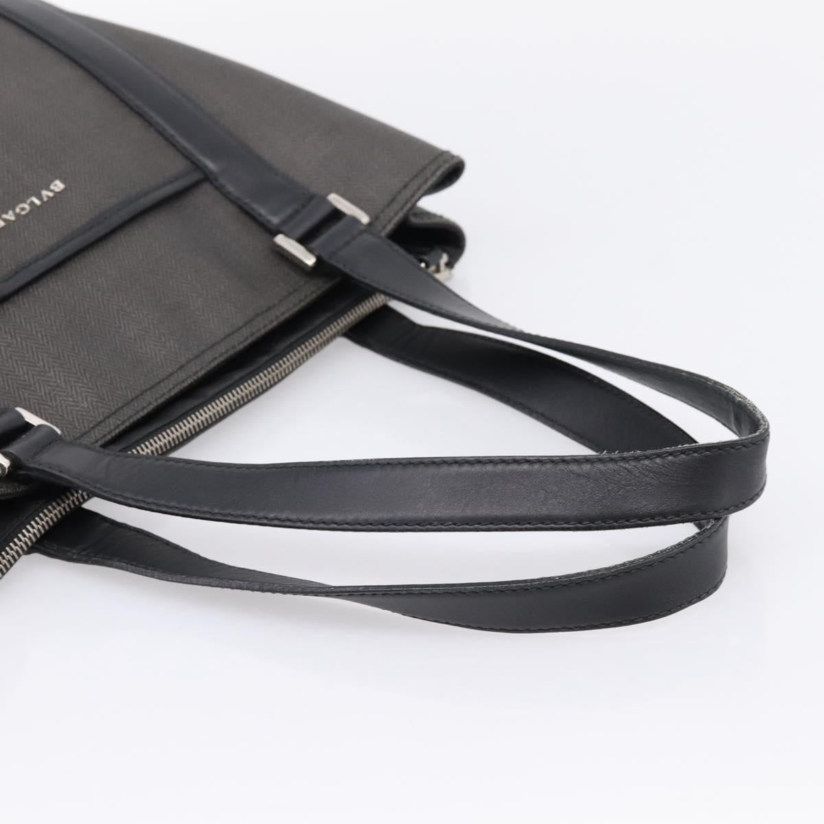 BVLGARI Tote Bag Leather PVC Black Silver Auth bs37580