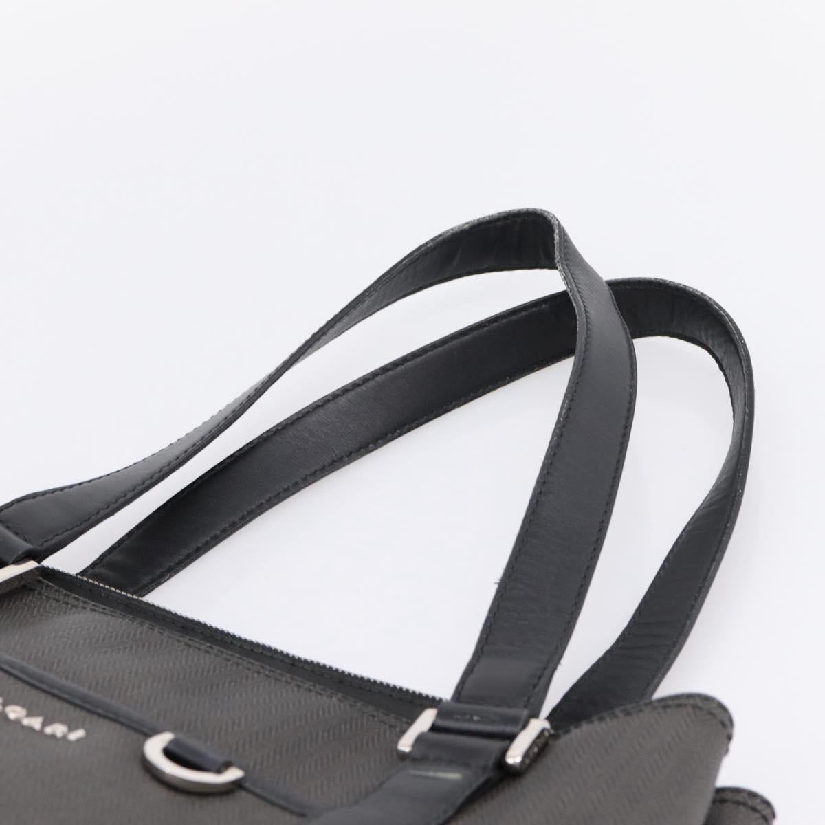 BVLGARI Tote Bag Leather PVC Black Silver Auth bs37580