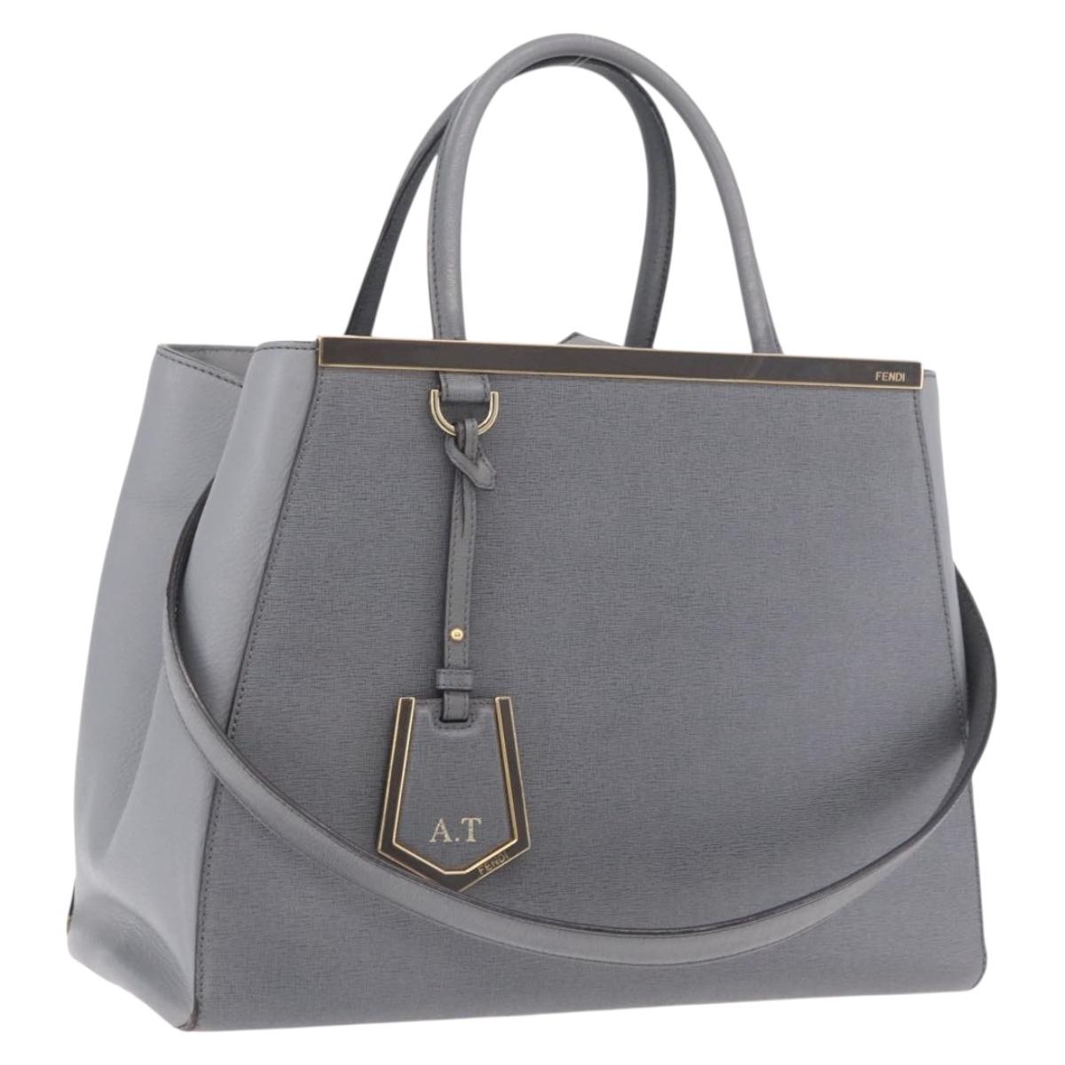 FENDI 2Jours Hand Bag Leather 2way Blue Silver Auth bs37583