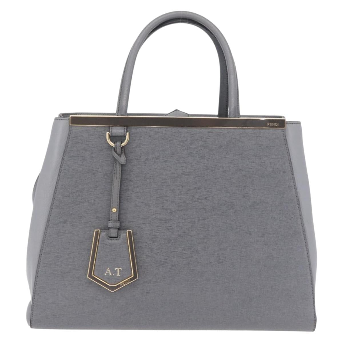 FENDI 2Jours Hand Bag Leather 2way Blue Silver Auth bs37583