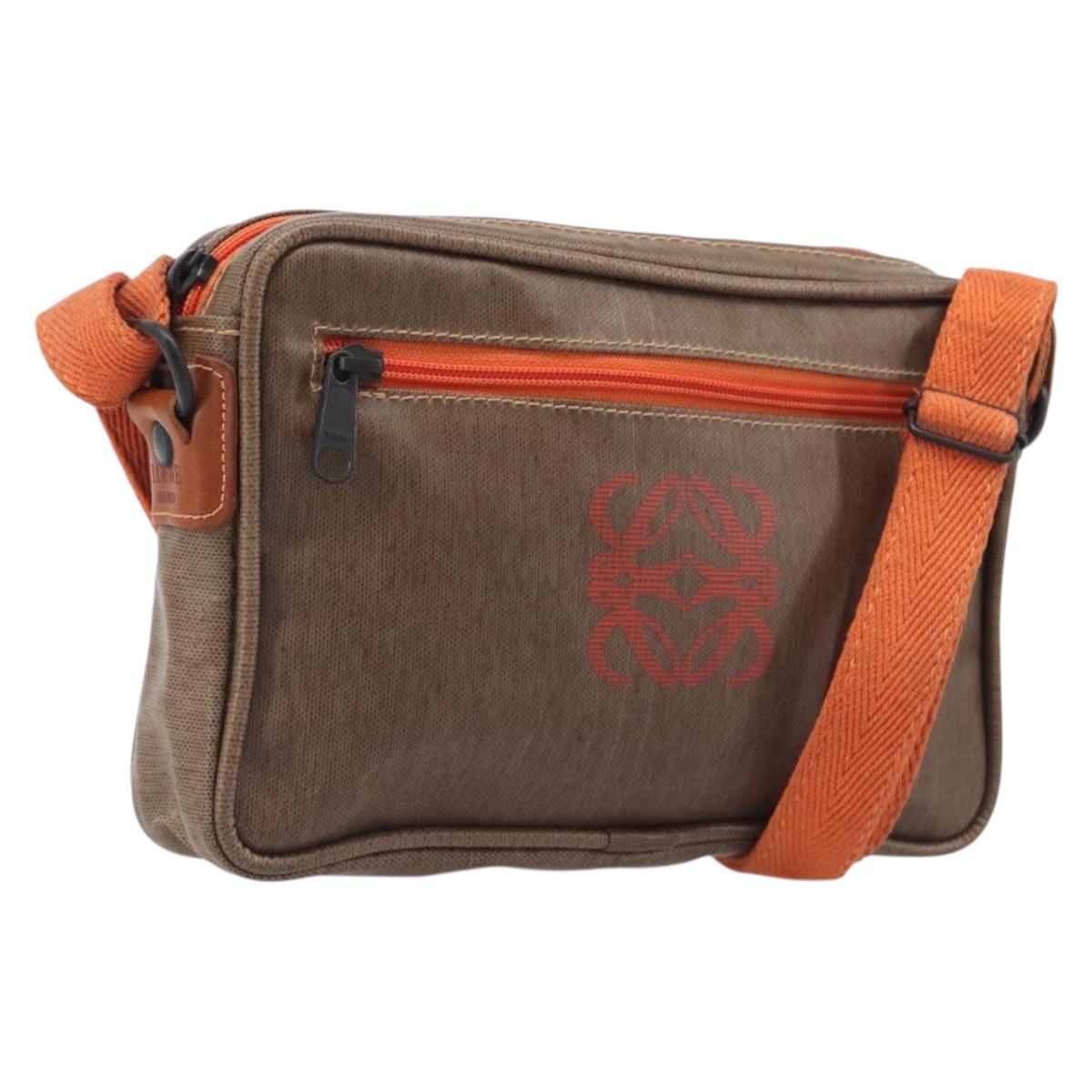 LOEWE Shoulder Bag Coated Canvas Brown Auth bs37584