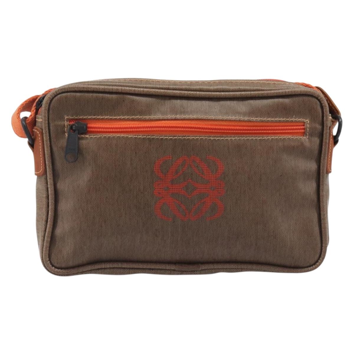 LOEWE Shoulder Bag Coated Canvas Brown Auth bs37584
