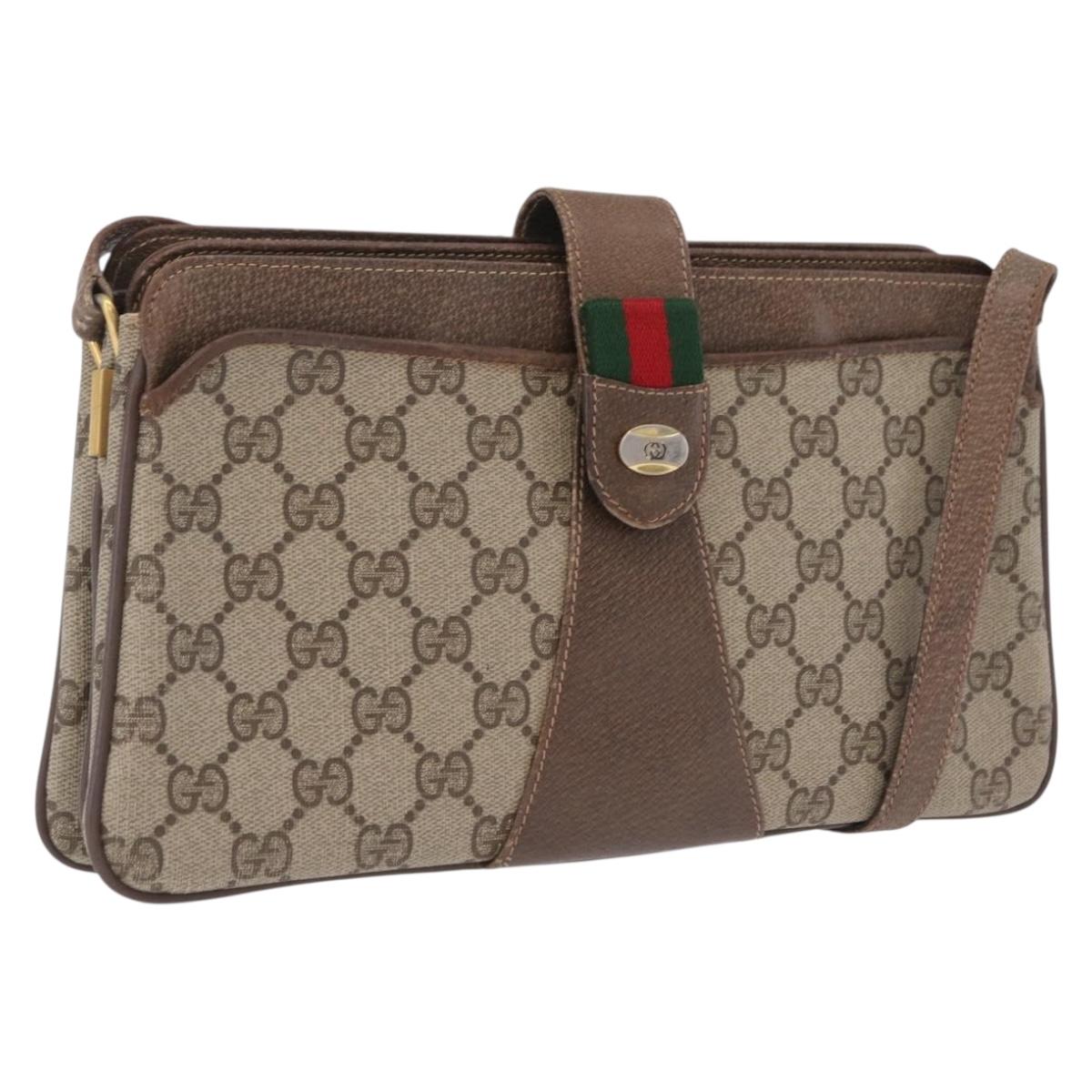 GUCCI GG Supreme Web Sherry Line Bag PVC Beige Gold 49 02 029 Auth bs37588