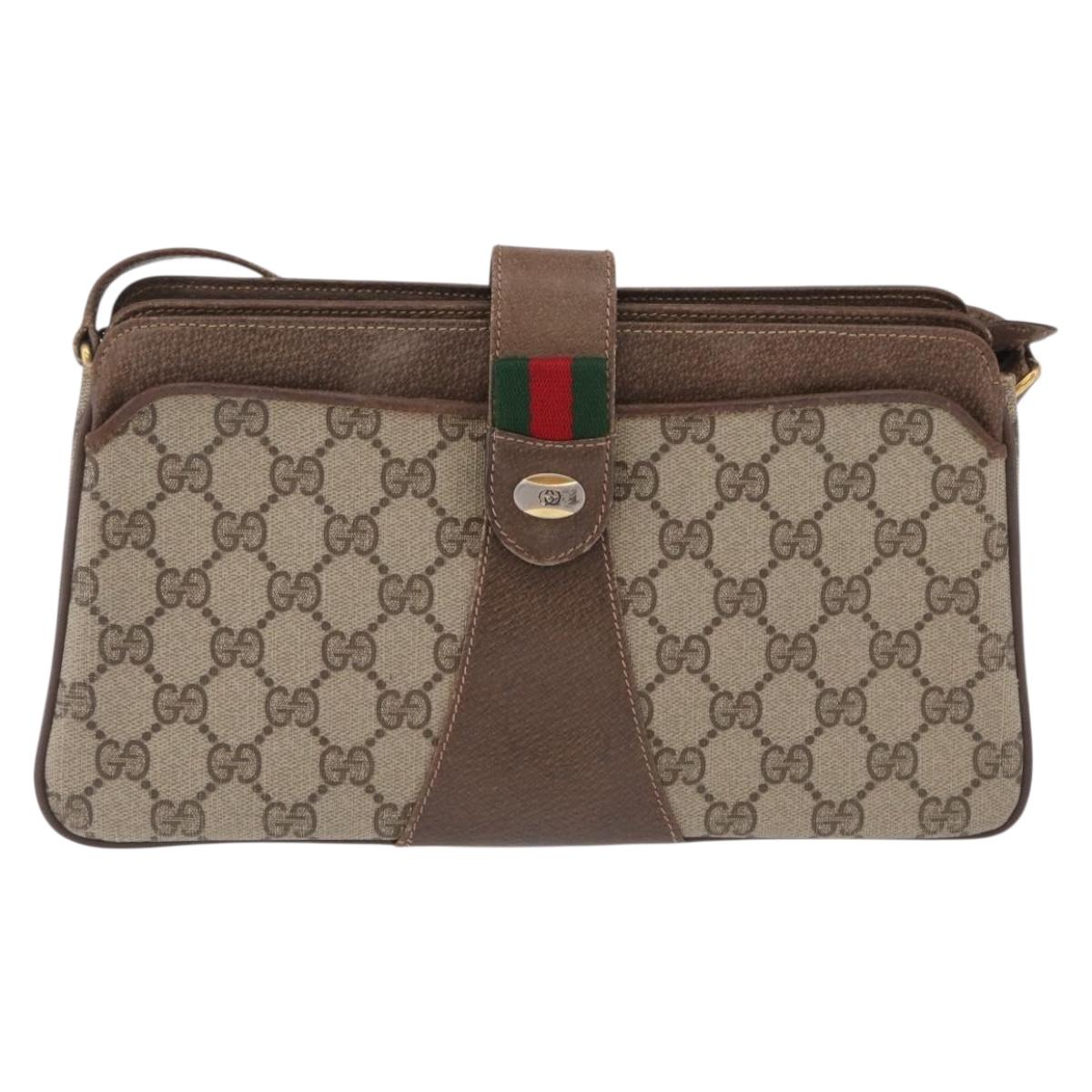 GUCCI GG Supreme Web Sherry Line Bag PVC Beige Gold 49 02 029 Auth bs37588