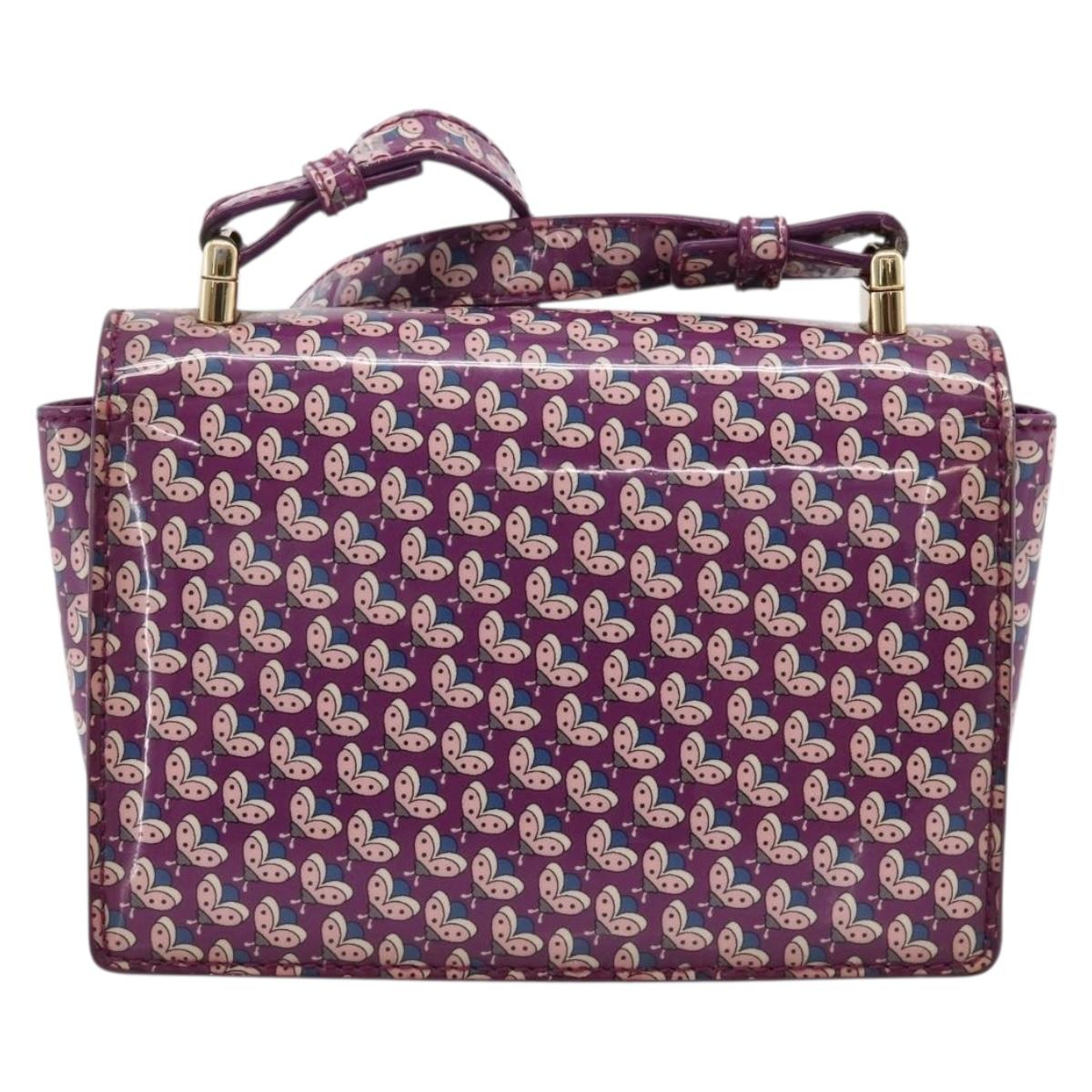 Salvatore Ferragamo Vala Shoulder Bag Patent leather Purple Gold Auth bs37591