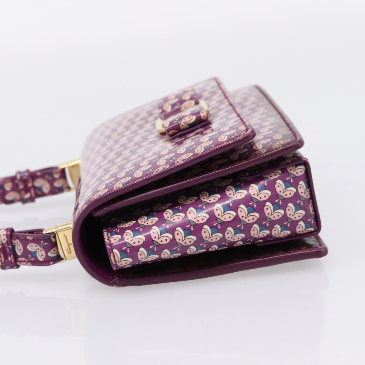Salvatore Ferragamo Vala Shoulder Bag Patent leather Purple Gold Auth bs37591