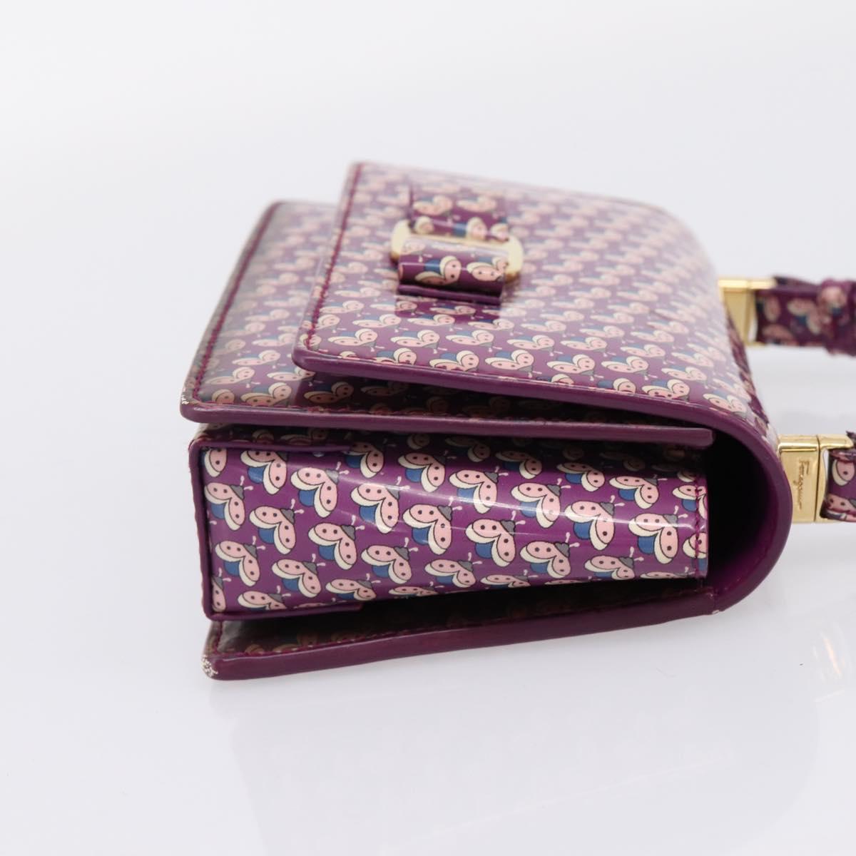 Salvatore Ferragamo Vala Shoulder Bag Patent leather Purple Gold Auth bs37591