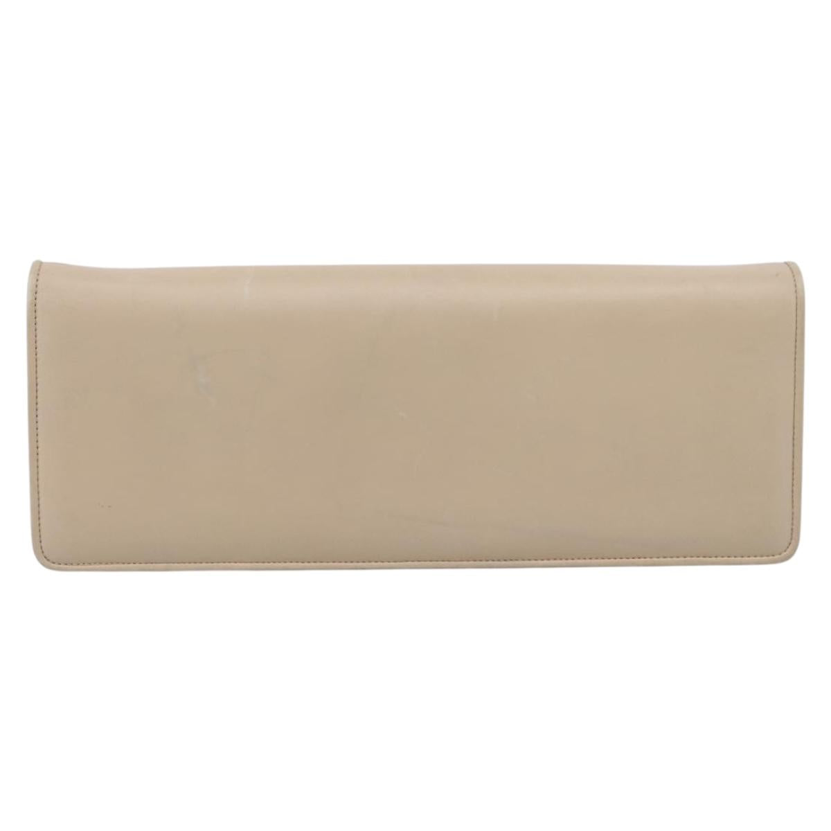 Salvatore Ferragamo Gancini Chain Shoulder Bag Leather Beige Silver Auth bs37592