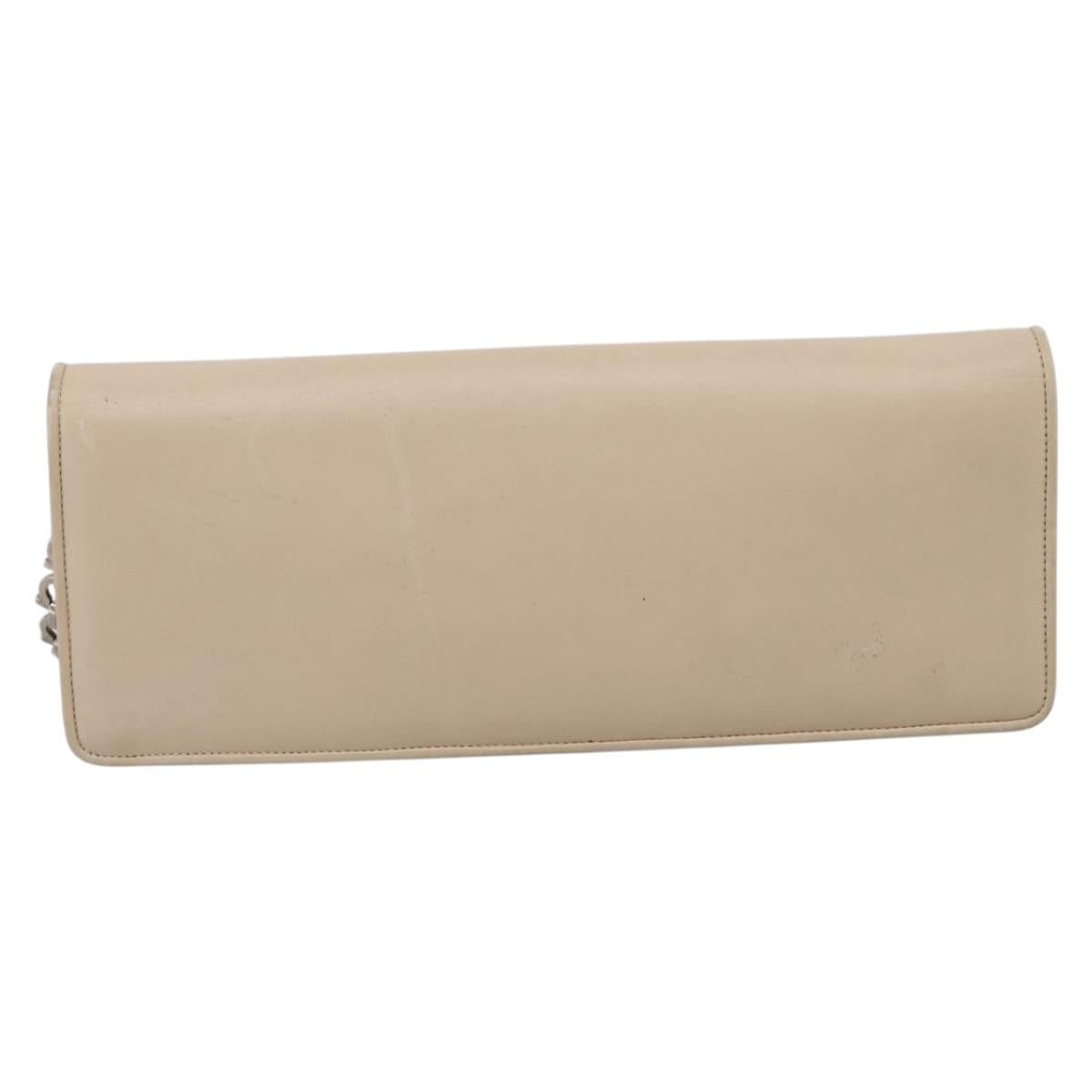 Salvatore Ferragamo Gancini Chain Shoulder Bag Leather Beige Silver Auth bs37592