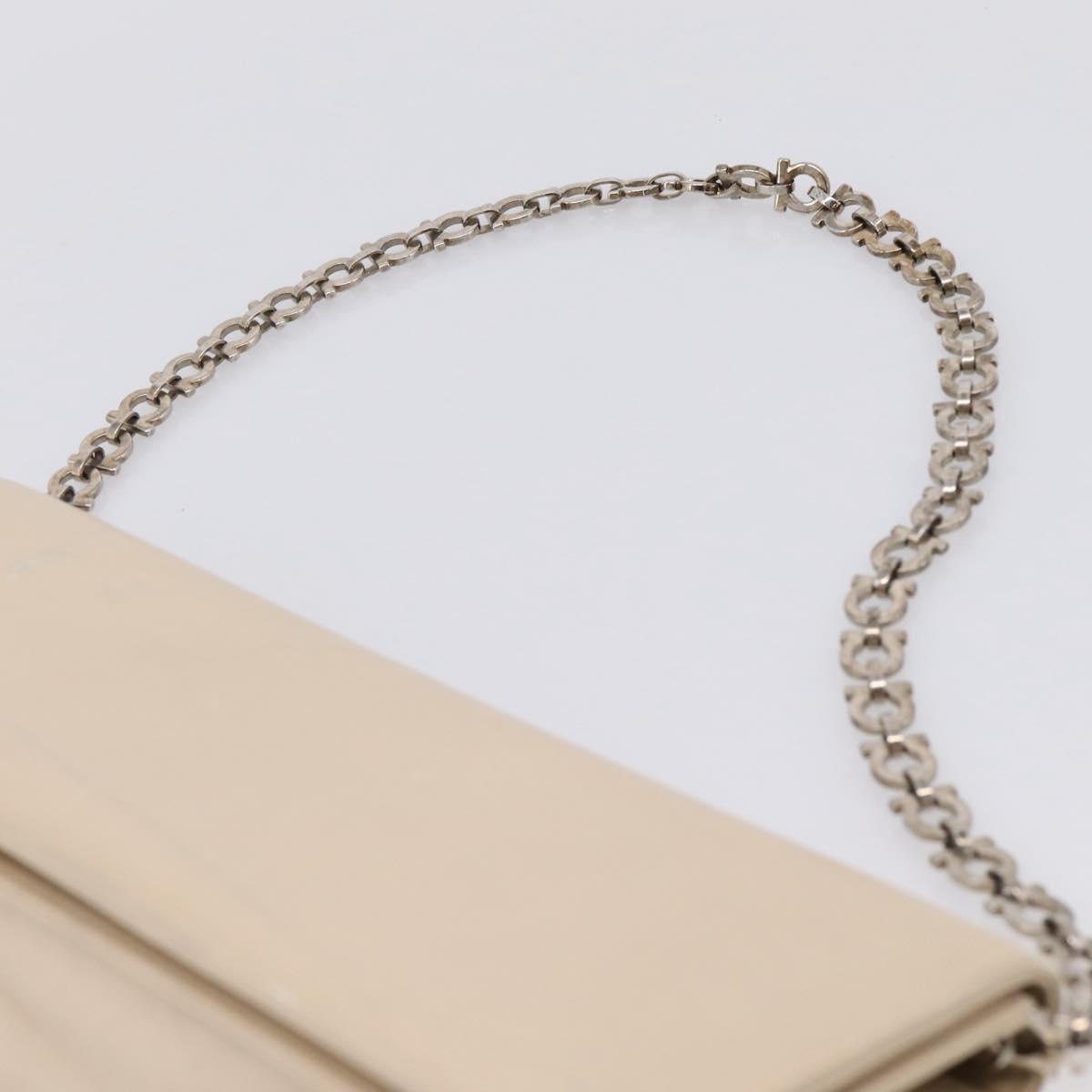 Salvatore Ferragamo Gancini Chain Shoulder Bag Leather Beige Silver Auth bs37592