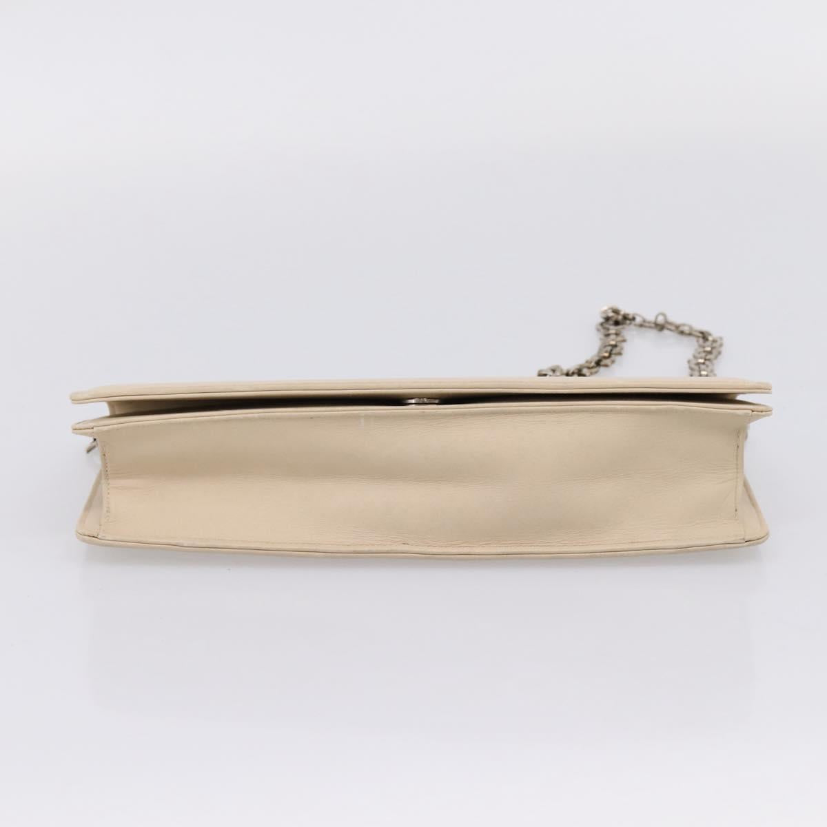Salvatore Ferragamo Gancini Chain Shoulder Bag Leather Beige Silver Auth bs37592