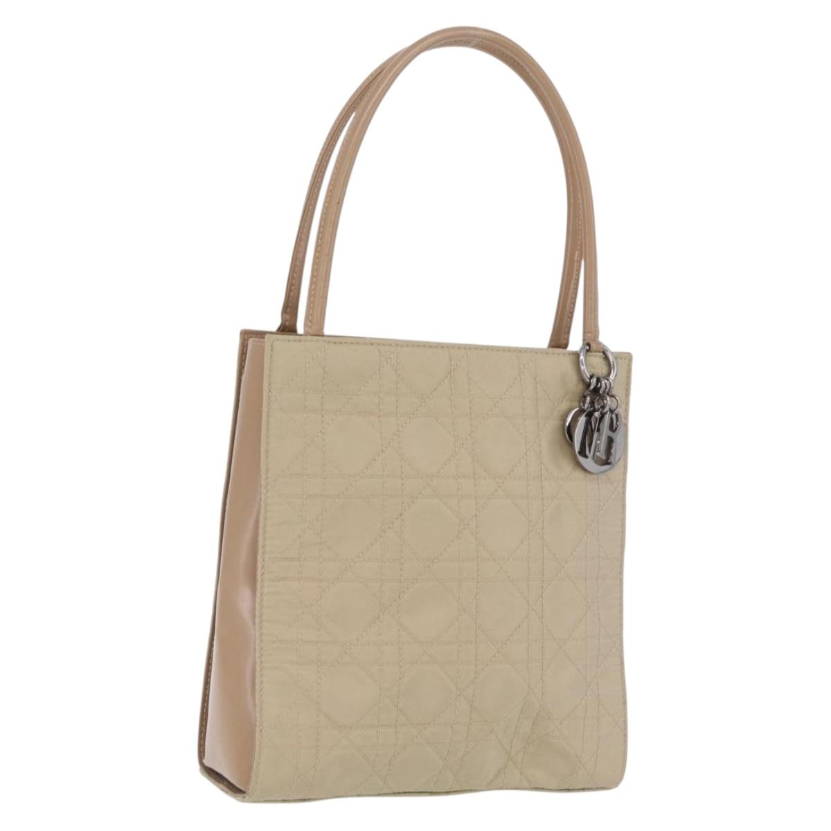 Christian Dior Canage Tote Bag Nylon Beige Silver Auth bs37593A