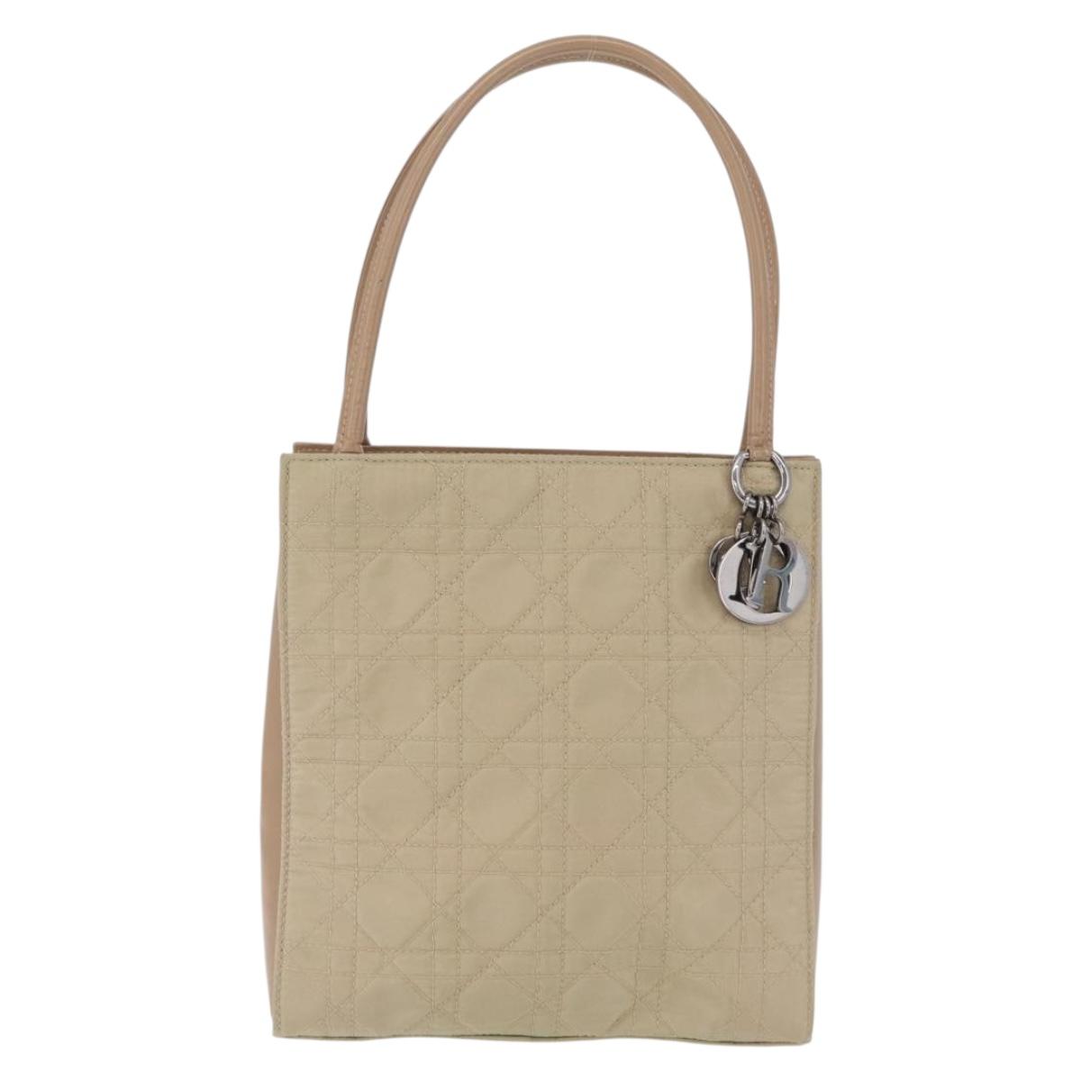 Christian Dior Canage Tote Bag Nylon Beige Silver Auth bs37593A